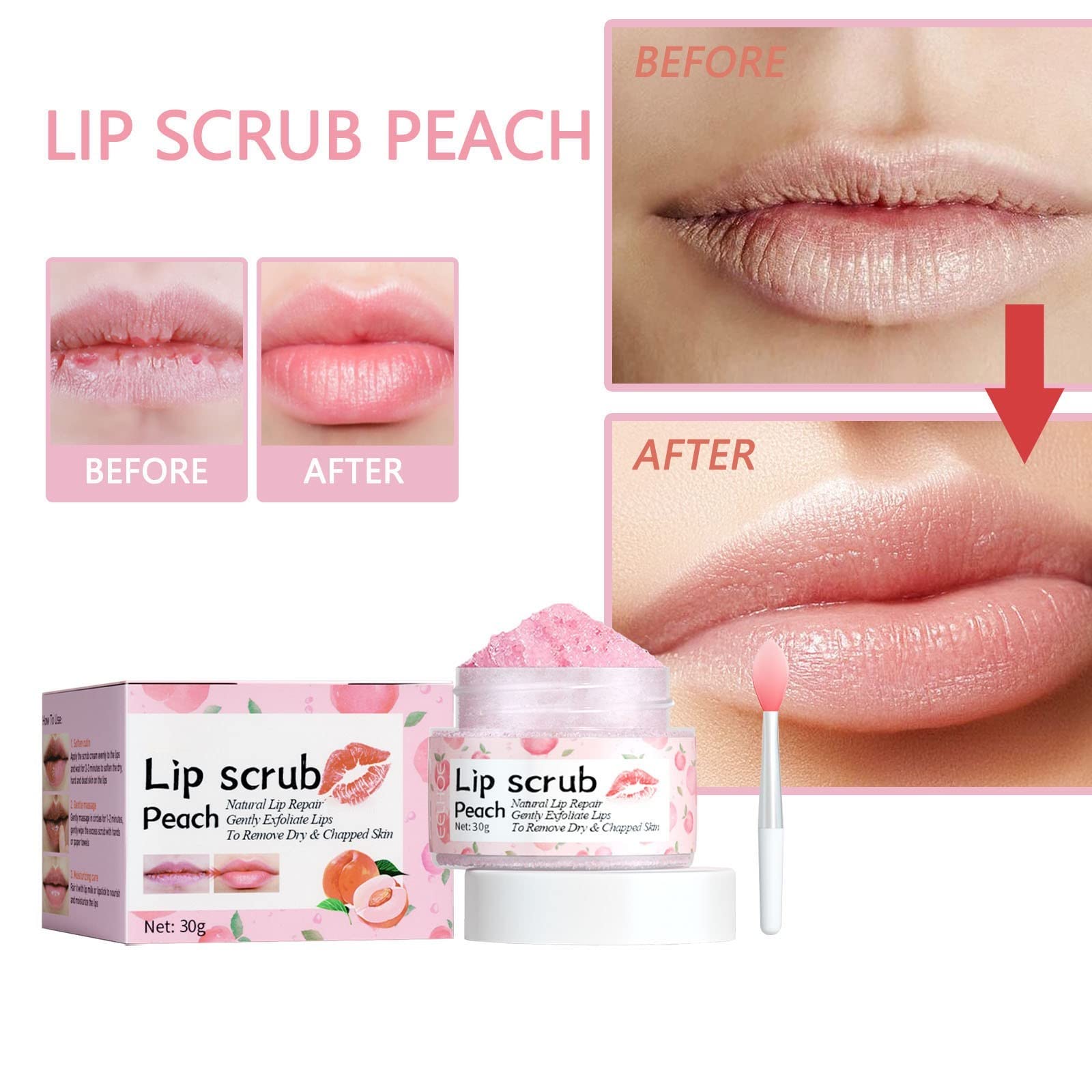 Peach Lip Scrub & Plumper - Hydrating Exfoliator for Dry Lips, Fades Lip Lines & Revitalizes - 99% Aloe Gel Lipstick for Natural Lip Care - Perfect for Daily Use & Nighttime Lip Treatment (One Size)
