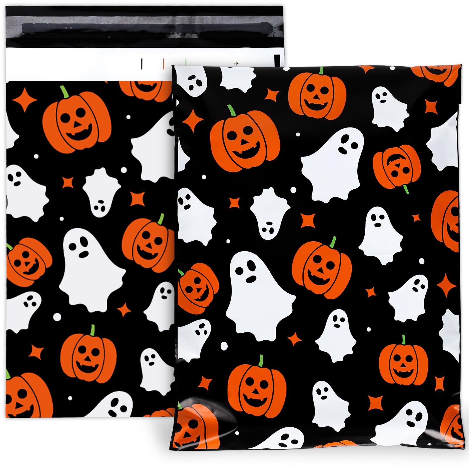 100Pcs 10x13 Inch Halloween Poly Mailers - Self Sealing Ghost Pumpkin Design Shipping Bags for Small Business, Boutique & Clothing | Waterproof Mailing Envelopes for Ecommerce, Party Favors & Gift Wrapping