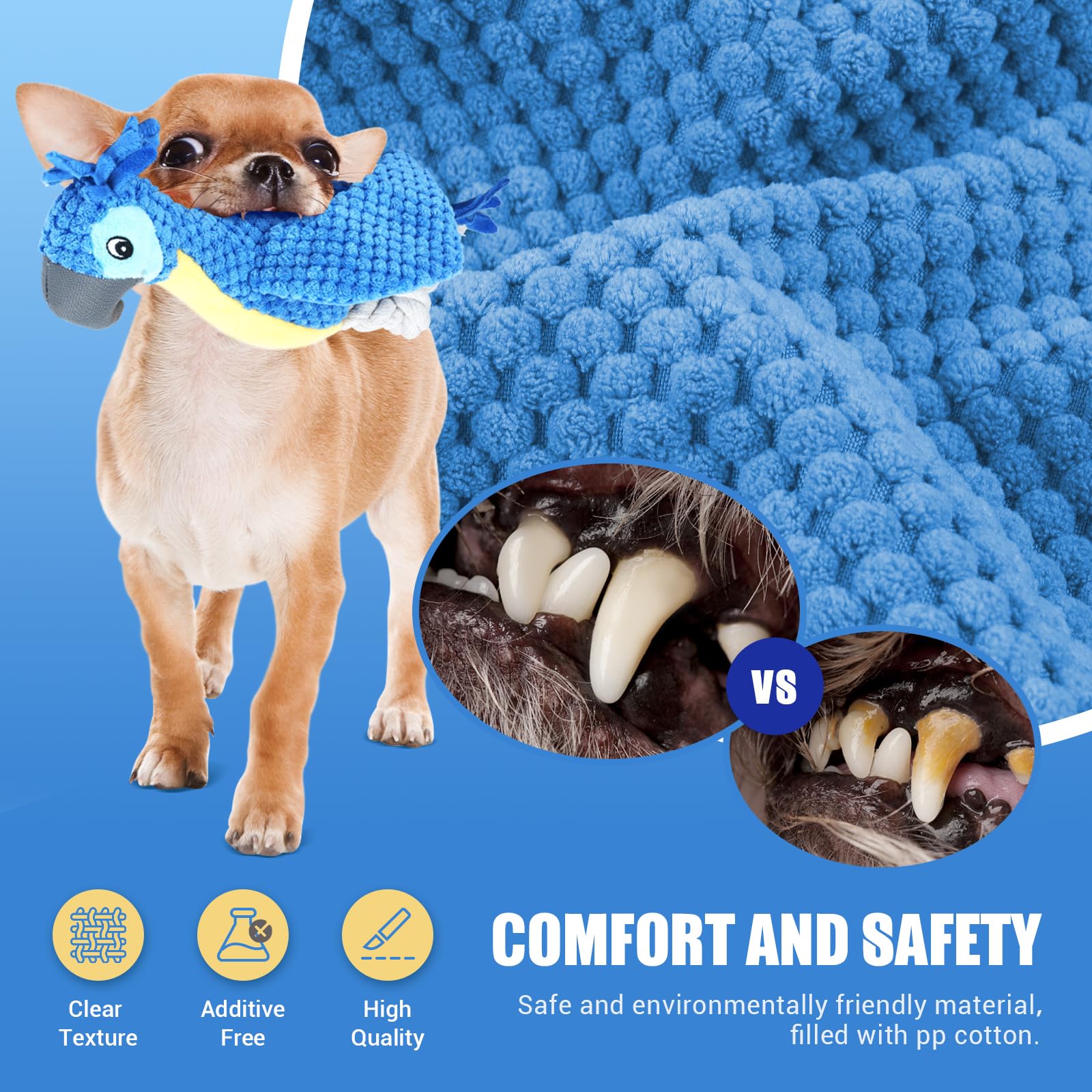 ROSAUI Squeaky Plush Cockatoo Dog Toy - Interactive Chew Toy for Dental Cleaning & Play, Durable & Safe for All Dog Breeds - Perfect for Indoor Play, Training & Teething Puppies