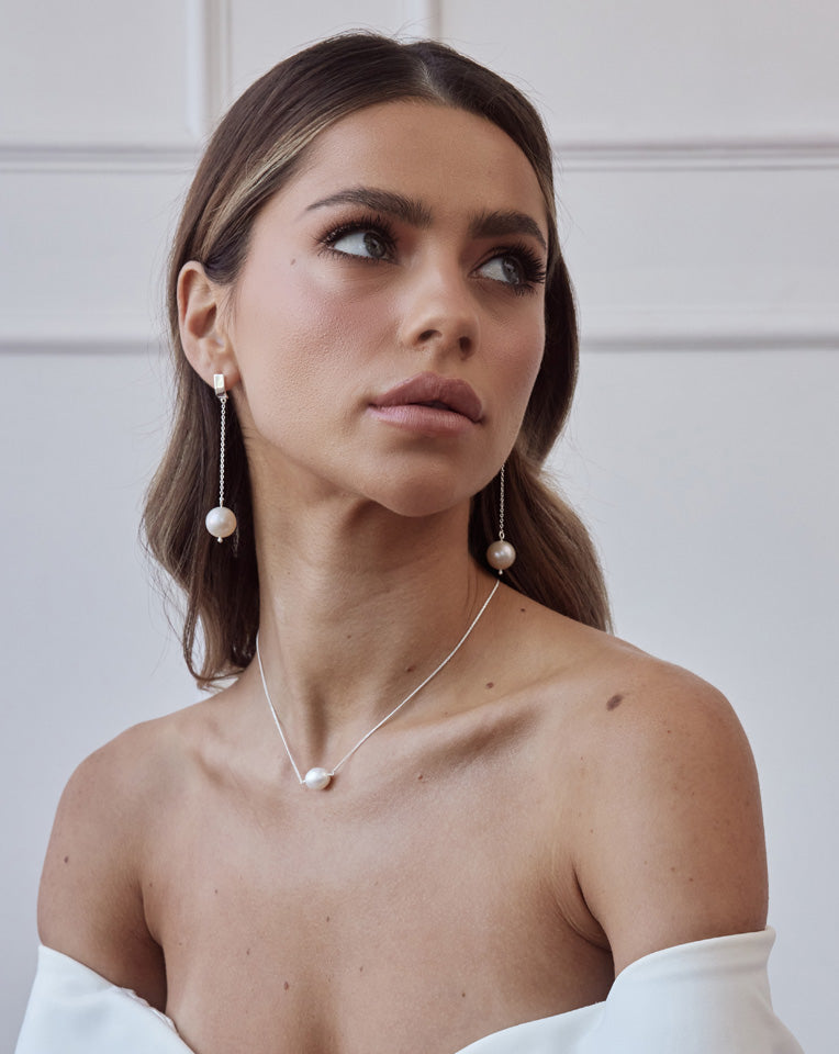 Elegant Wedding Earrings - Simple & Stylish Chain with Pearl Drop by Lola Knight | Perfect for Brides, Bridesmaids & Formal Occasions
