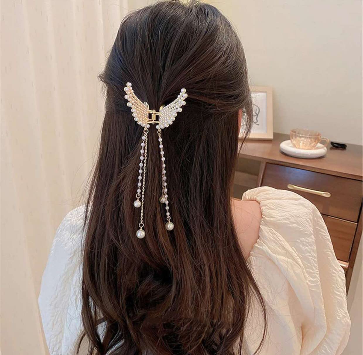 ANNACREATIONS Korean Style Gold Metal Pearl Geometric Stone Lock Hair Pins - Elegant Hair Clips for Women & Girls (Pack of 1) - Perfect for Weddings, Parties & Everyday Hair Accessories