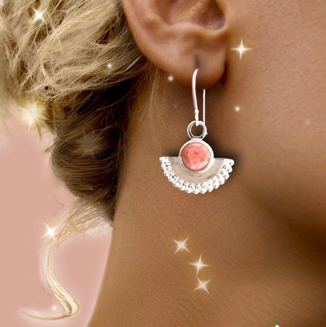 Dare To Dream Rhodochrosite Earrings for Women - Genuine Gemstone Dangle Earrings - Perfect for Date Night, Wedding & Special Occasions