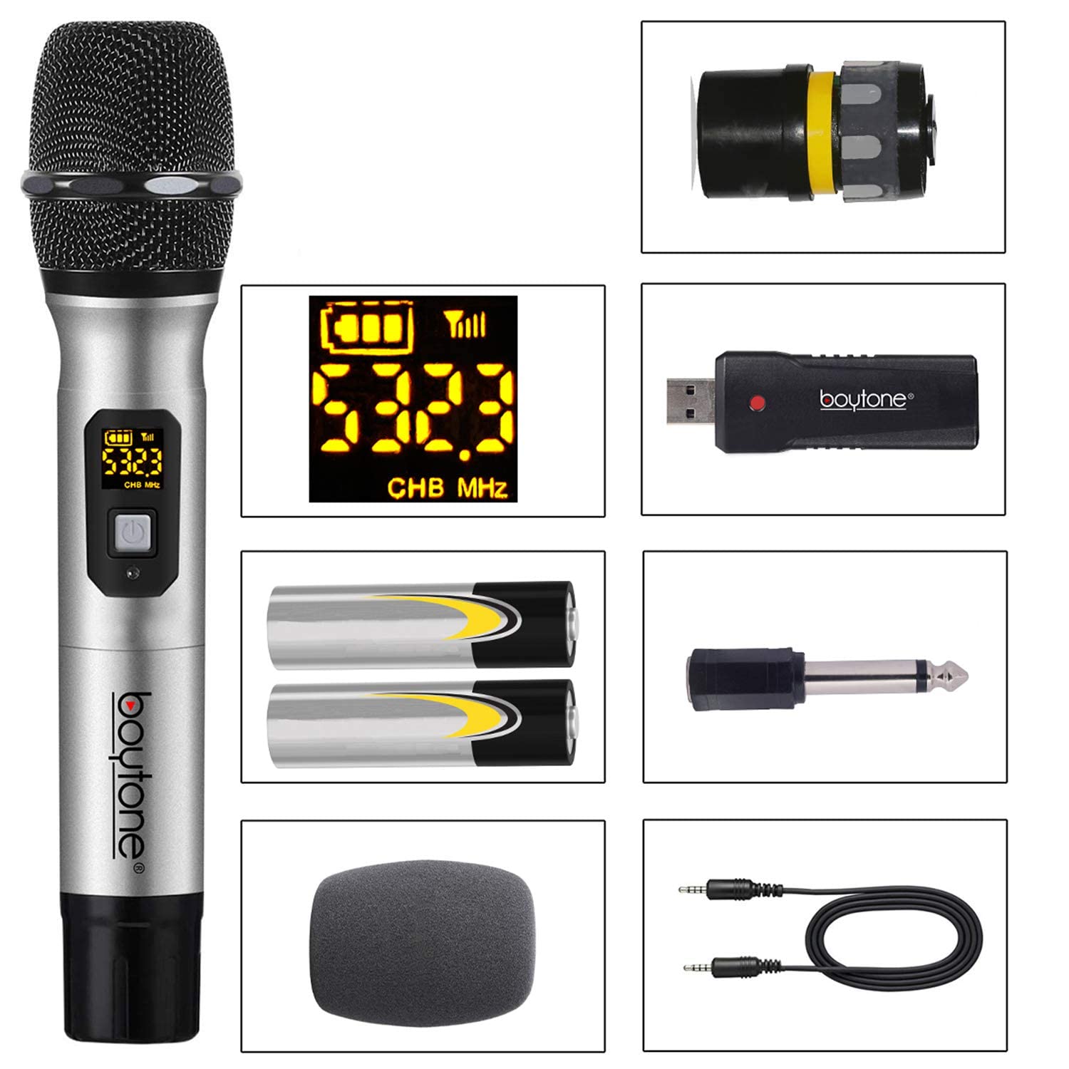 Boytone BT-26UM UHF Wireless Handheld Dynamic Microphone System with 30 Frequency Channels - Professional Karaoke Mic for Home Parties, Live Performances, Public Speaking & Events (Compatible with Audio Mixers, PA Systems & Speakers)