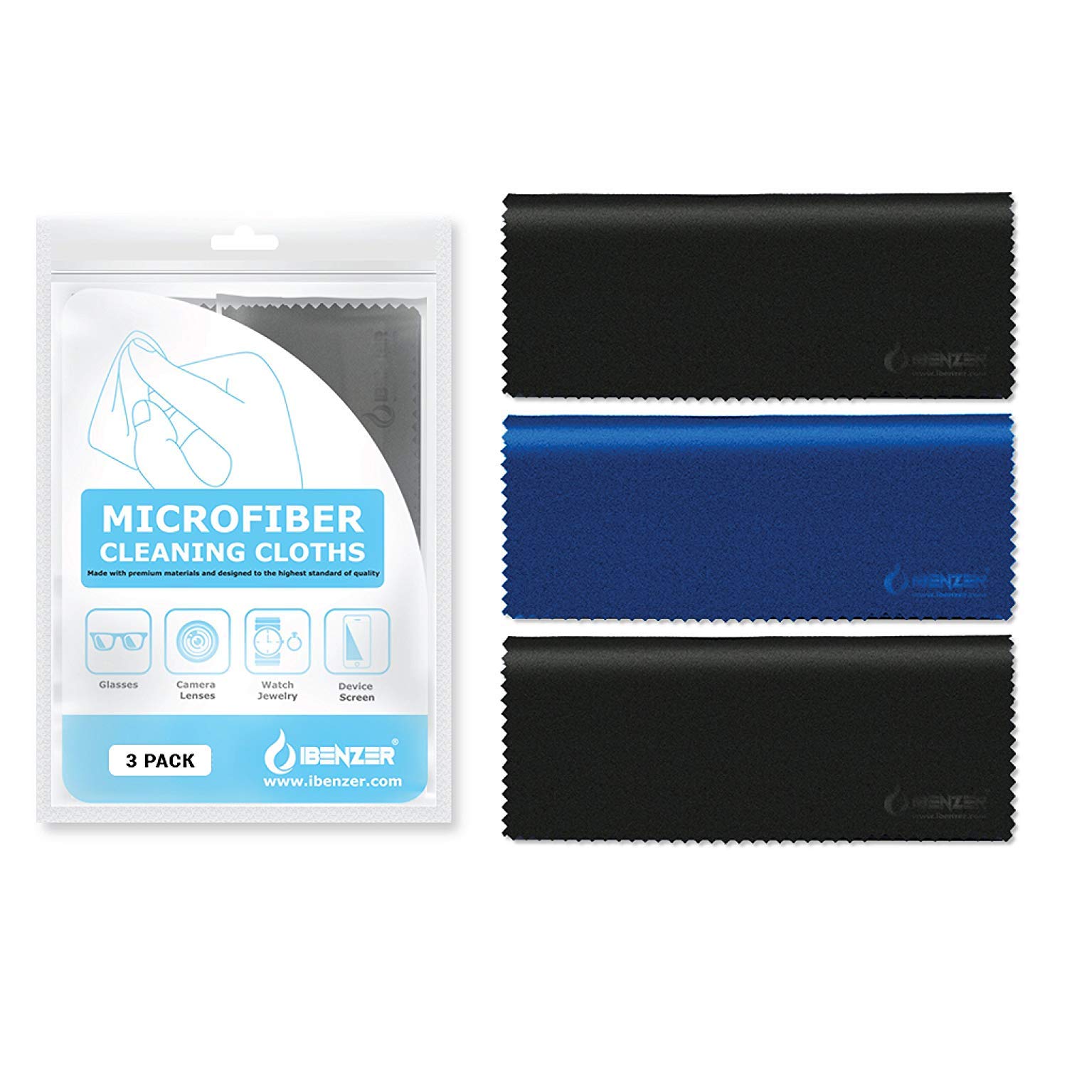 IBENZER Microfiber Cleaning Cloths for Electronics – Premium Lens & Screen Cleaning Cloth for Glasses, iPhone, iPad, LCD TV, Camera Lenses & More (3-Pack) – Perfect for Home, Office & Travel Use