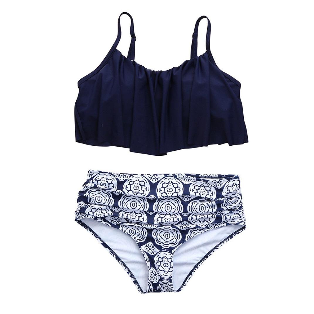 Women's High Waist Ruffled Bikini Set with Lotus Leaf Print - Summer Beach Swimwear for Pool, Vacation & Tropical Getaways