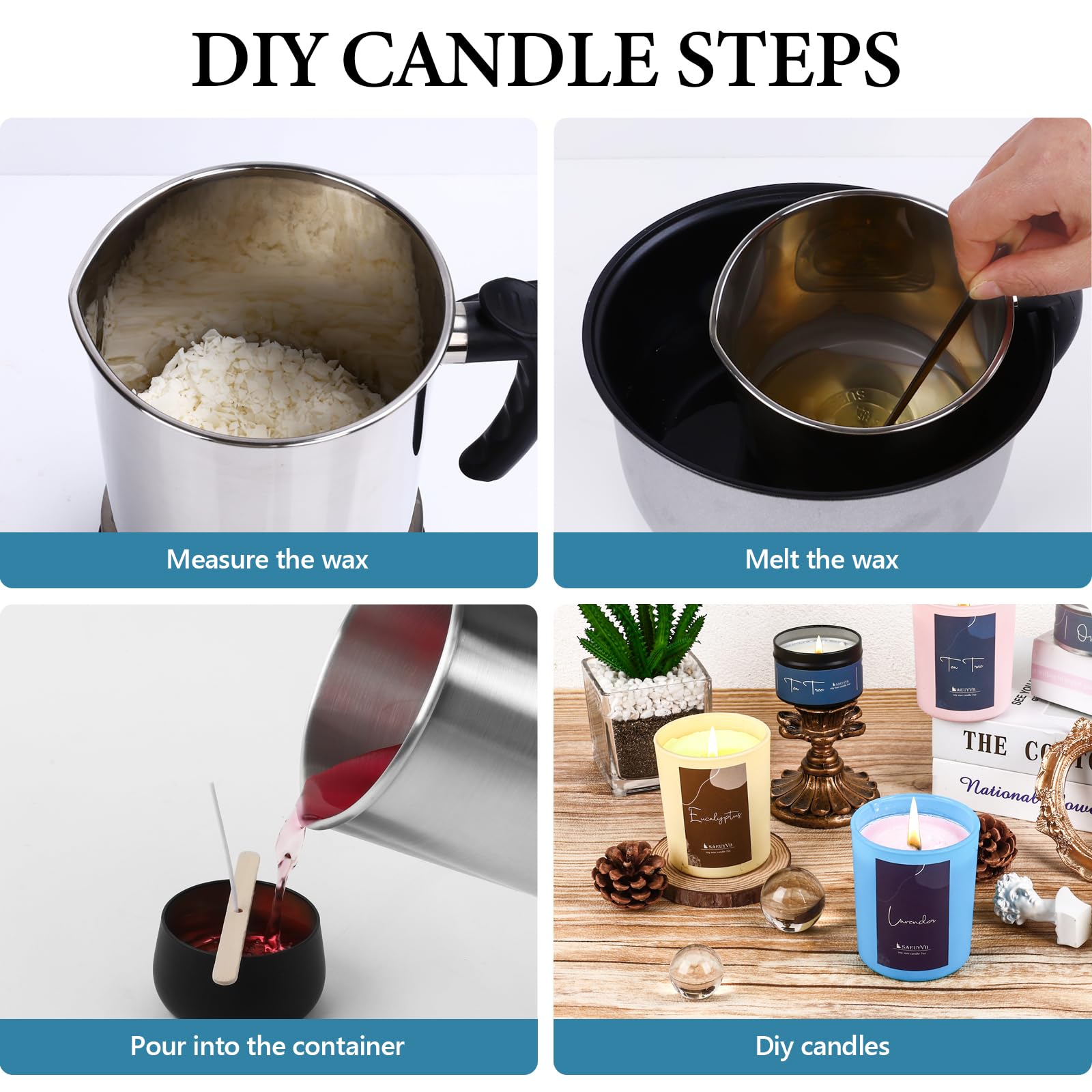 Premium Natural Soy Candle Wax for Candle Making - 10lb Bag of Granular Soy Wax with 20 Cotton Wicks, 20 Wick Stickers & 2 Centering Tools - Perfect for DIY Candles, Home Decor, and Aromatherapy Gifts