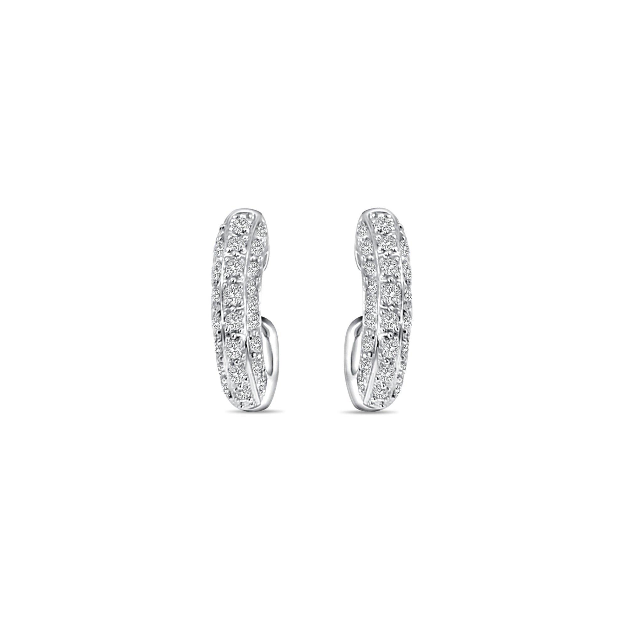 14K White Gold Diamond Pave Hoop Huggie Earrings - Elegant Everyday Jewelry for Women, Perfect for Parties, Weddings & Gifts