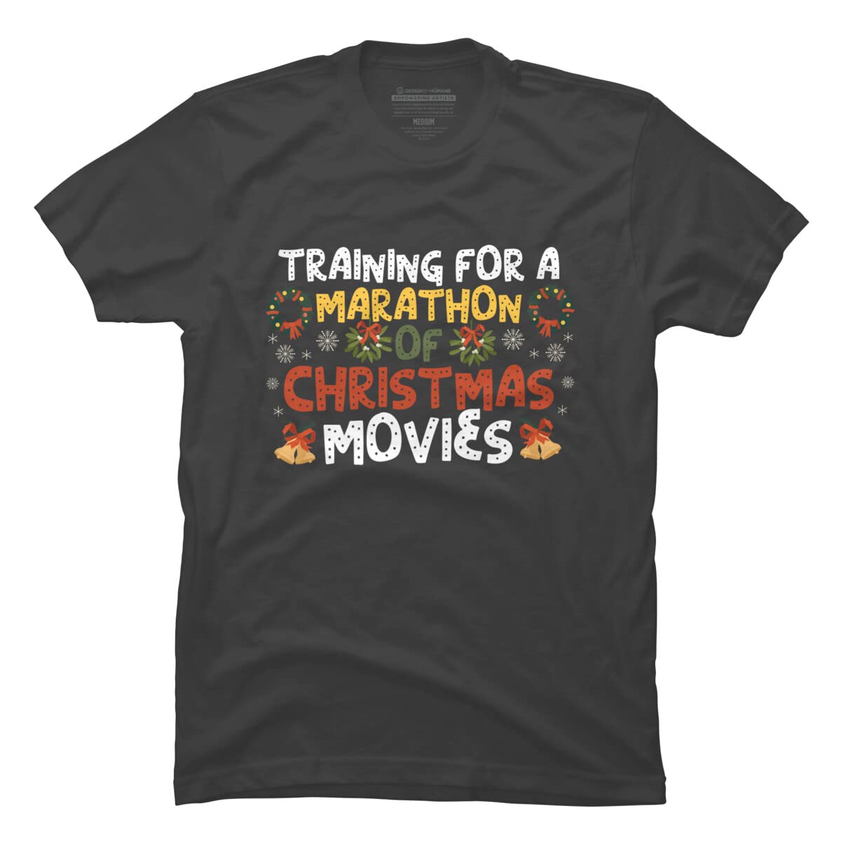 Design By Humans Men's Marathon Christmas Movie Training T-Shirt - Funny Holiday Graphic Tee for Movie Lovers - Perfect for Christmas Parties & Cozy Movie Nights