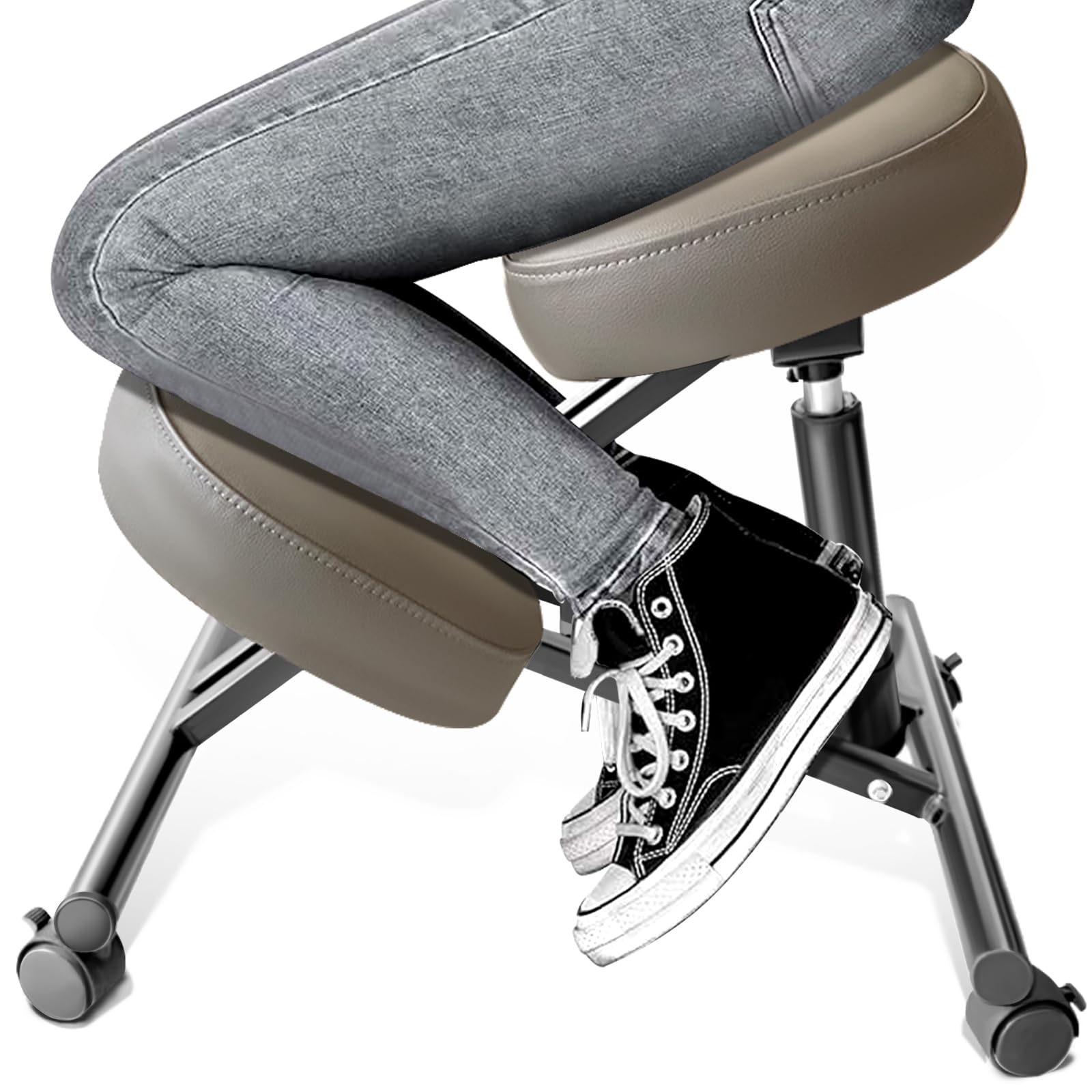 PU Leather Ergonomic Kneeling Office Chair - Adjustable Home & Office Stool with Thick Pads & Lockable Wheels for Back Pain Relief (Brown) | Perfect for Home Office, Meditation & Posture Correction