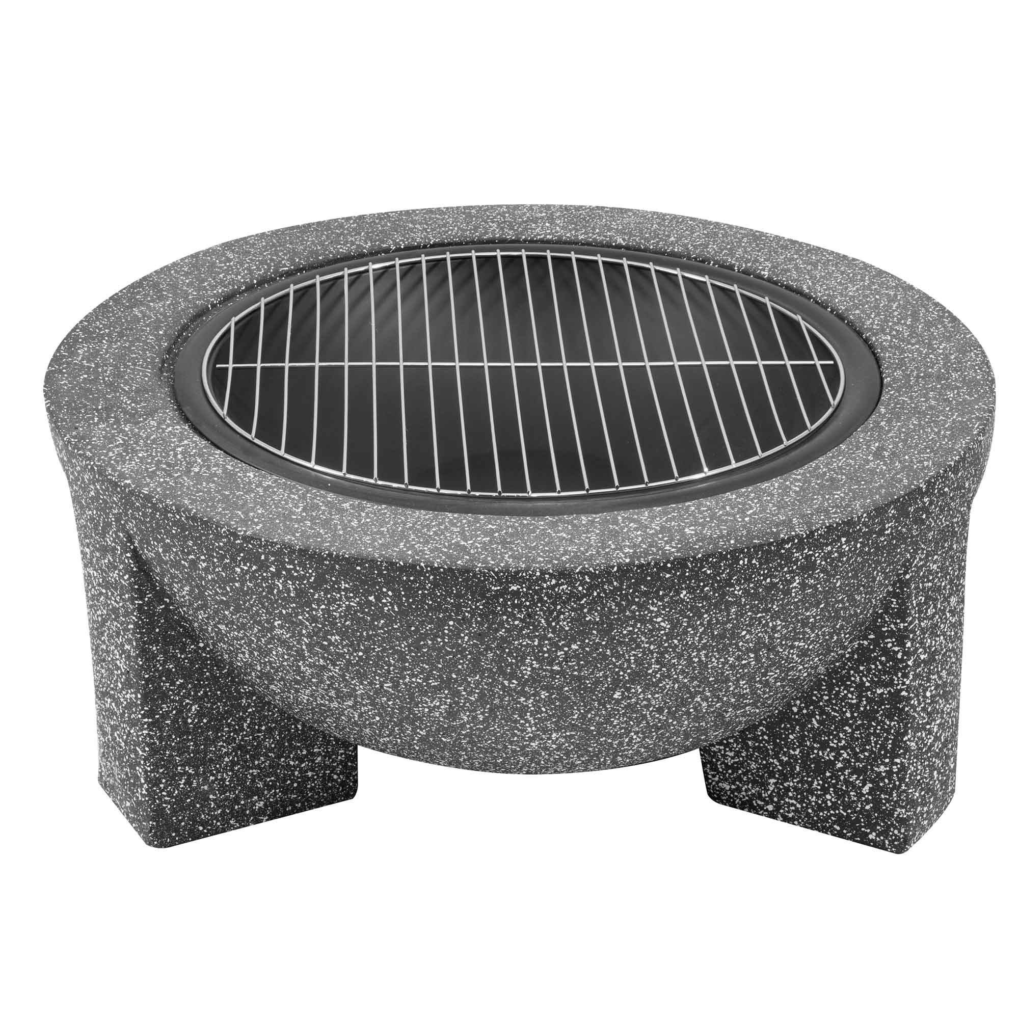 Round 75cm Magnesium Oxide Fire Pit with BBQ Grill & Safety Mesh Screen - Dark Grey DG191 for Outdoor Camping, Backyard Gatherings & Patio Relaxation