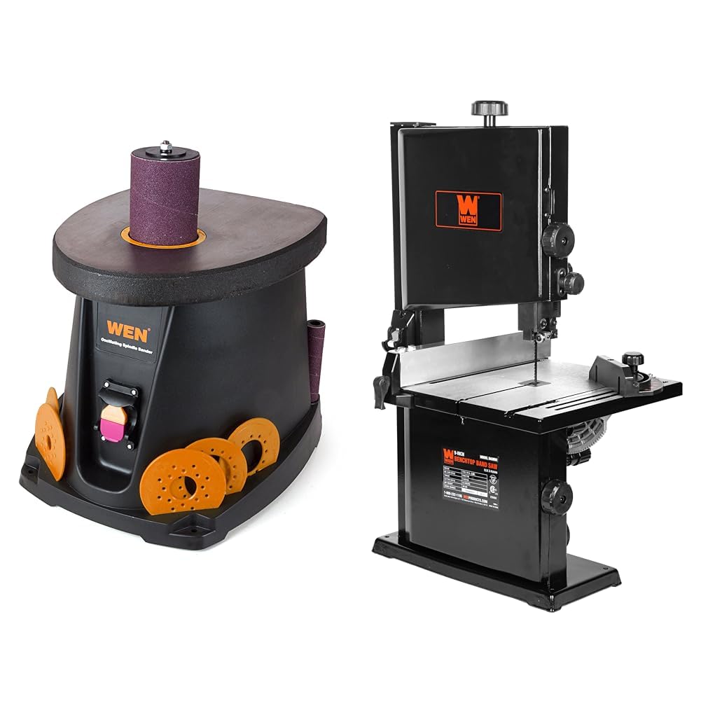 WEN Oscillating Spindle Sander & 9-Inch Band Saw Combo Kit | Woodworking Power Tools for Sanding & Cutting | Perfect for DIY Projects, Furniture Making & Craft Workshops