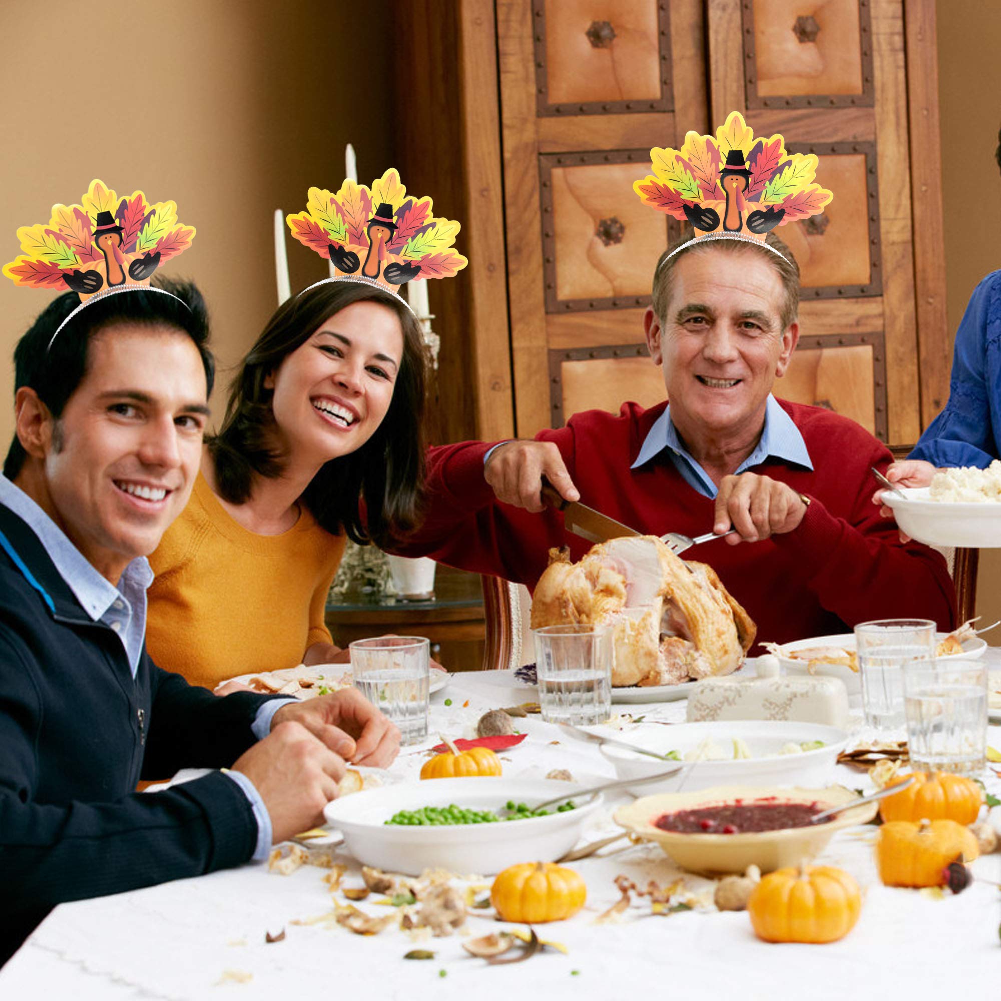 Thanksgiving Turkey Headbands - 12 Pack Holiday Party Favors & Accessories for Thanksgiving Decorations, Turkey Trot Races & Family Gatherings