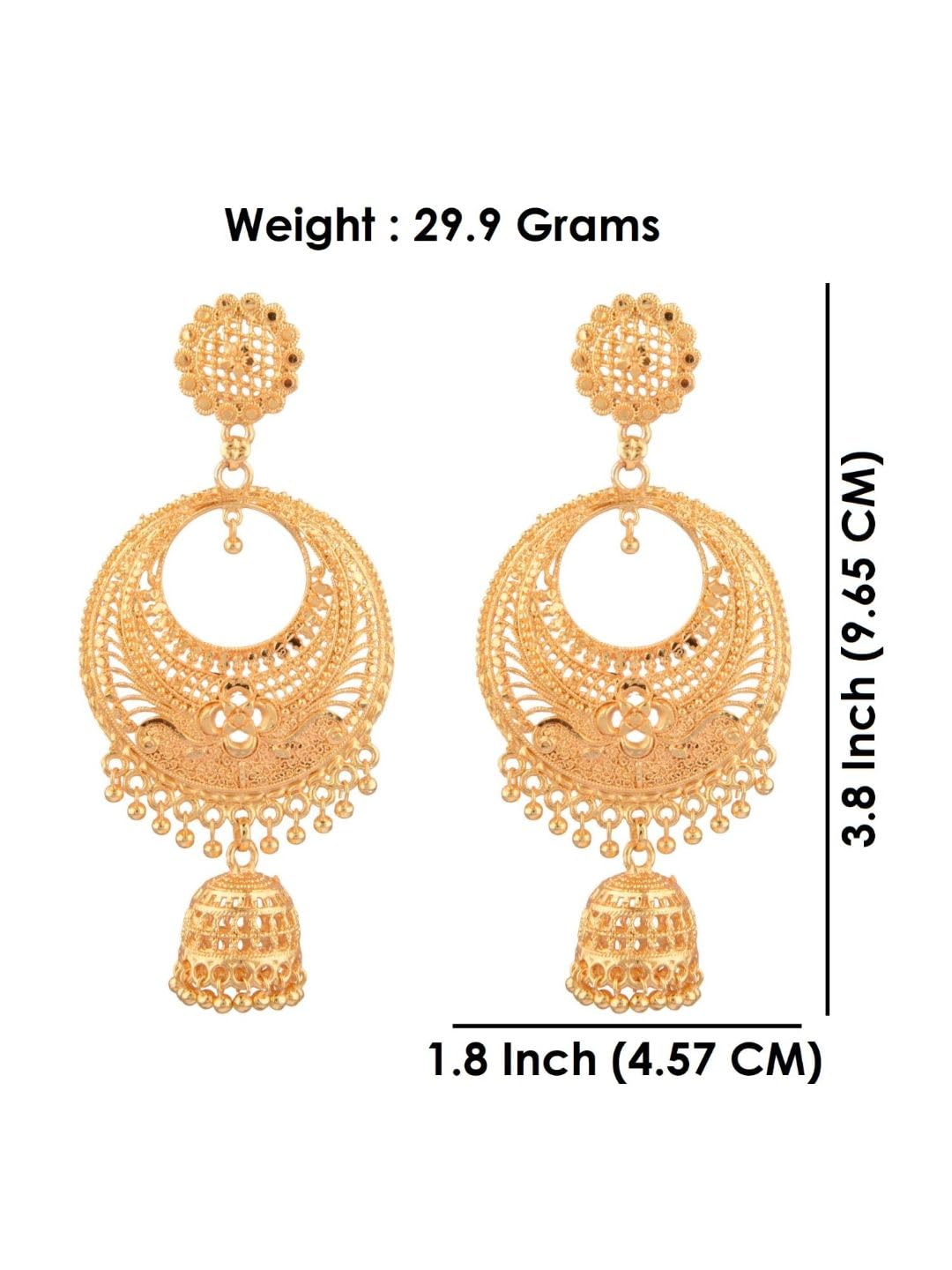 Elegant Gold Tone Indian Jhumka Earrings for Women – Traditional Bollywood Style Dangle Jhumki Earrings Set – Perfect for Weddings, Parties & Ethnic Fashion