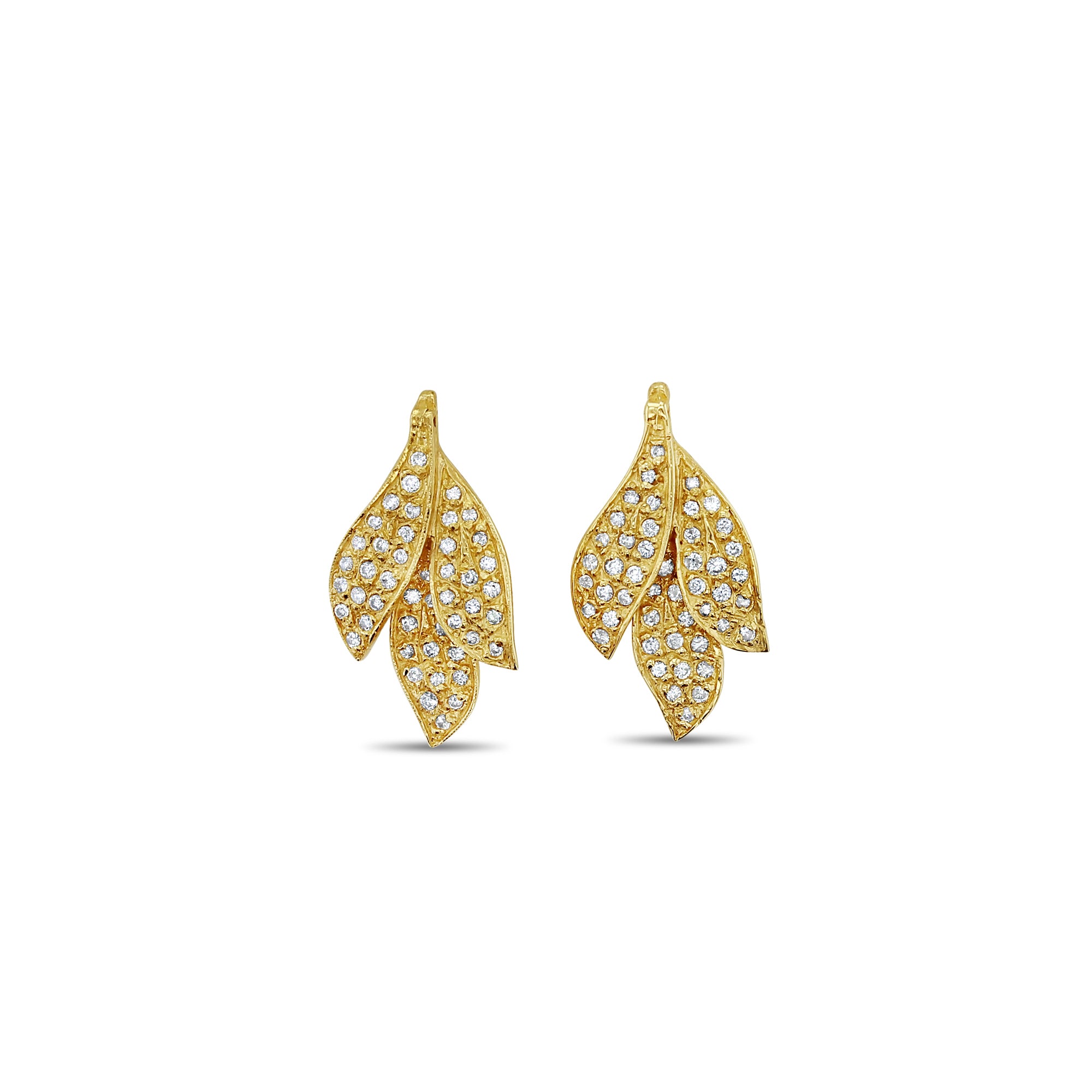 Pave Leaf Shaped Diamond Earrings - 14K Gold Dangle Earrings for Women, Elegant Nature-Inspired Jewelry Gift for Her | Perfect for Weddings, Parties & Special Occasions