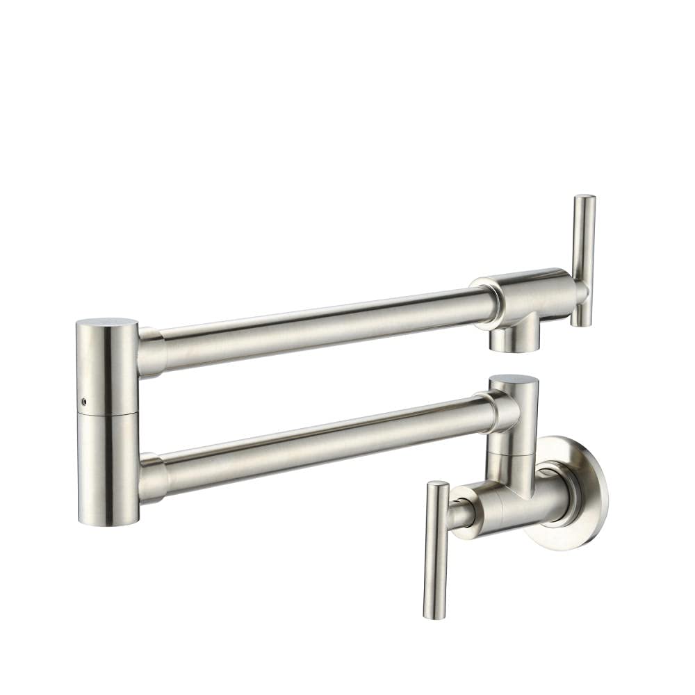 Premium Stainless Steel Kitchen Faucet with Pull Down Sprayer - Wall Mount Pot Filler Faucet for Modern Kitchens - Brushed Nickel Finish - Ideal for Cooking, Washing Dishes & Filling Large Pots