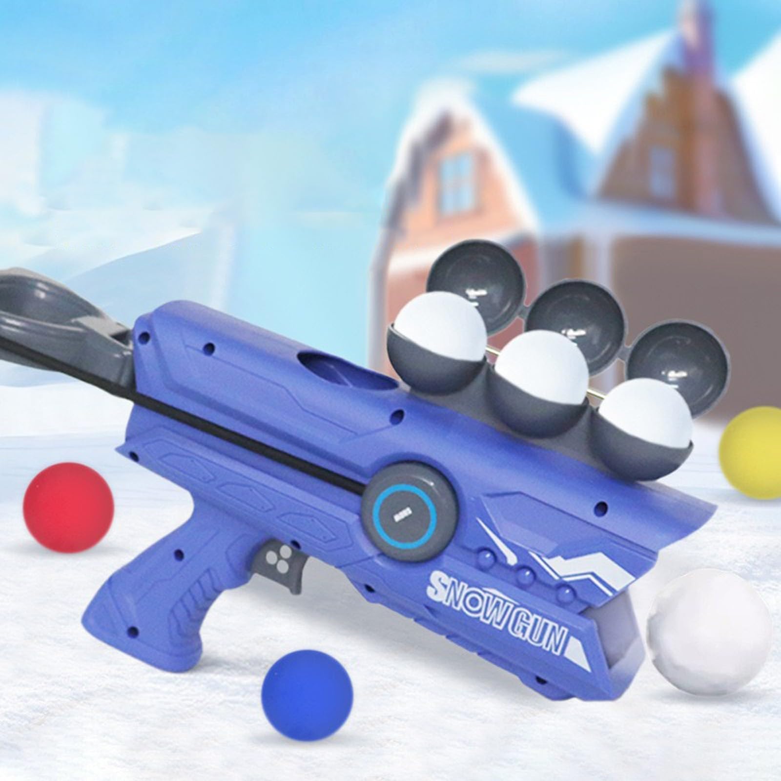 Snowball Launcher Gun for Kids - Winter Outdoor Toy with 3 Duck-Shaped Clips | Snow Ball Maker & Launcher for Snowball Fights & Winter Fun (Blue)