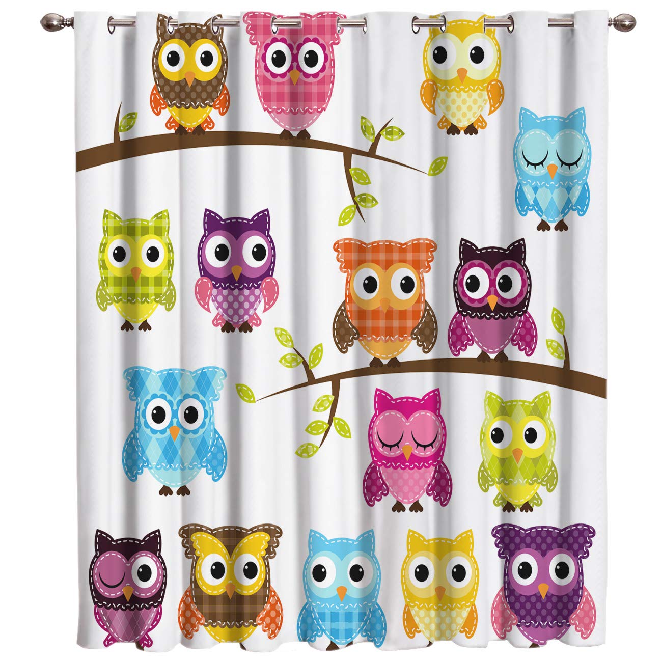 Blackout Curtains for Kids Bedroom - Colorful Cartoon Owl Grommet Drapes (52x84 Inch, 1 Panel) - Room Darkening Window Curtains for Sliding Glass Doors, Living Room, Kitchen & Office - Perfect for Daytime Naps & Light Control