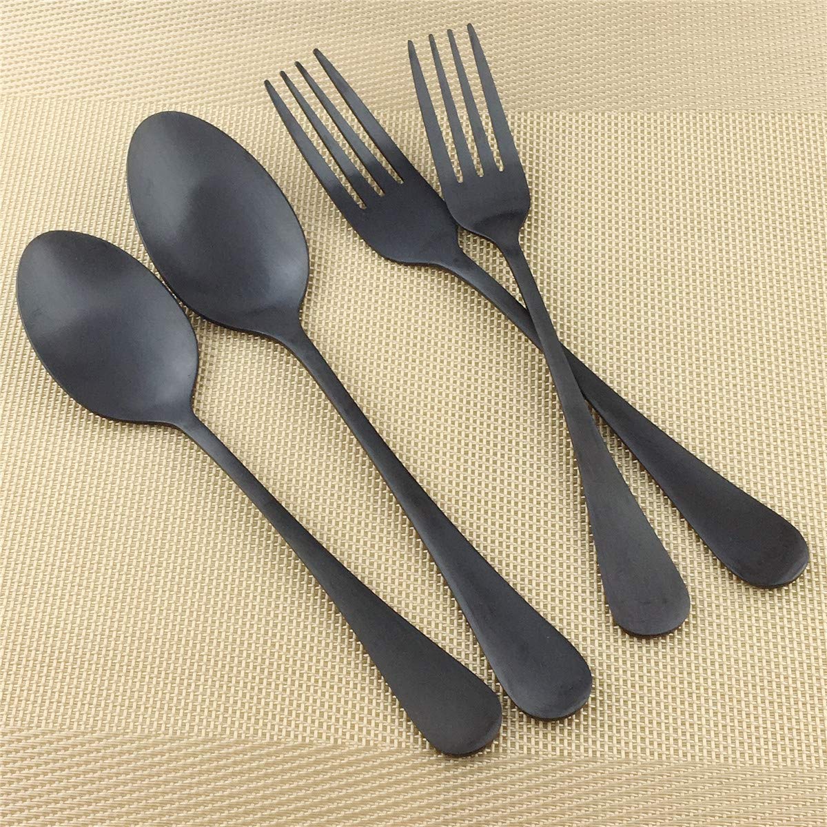 20-Piece Matte Black SUS304 Stainless Steel Flatware Set - Dinner Knife, Fork, Spoon, Dessert Fork & Salad Spoon - Service for 4 - Durable & Elegant Cutlery Set for Fine Dining, Dinner Parties & Everyday Use