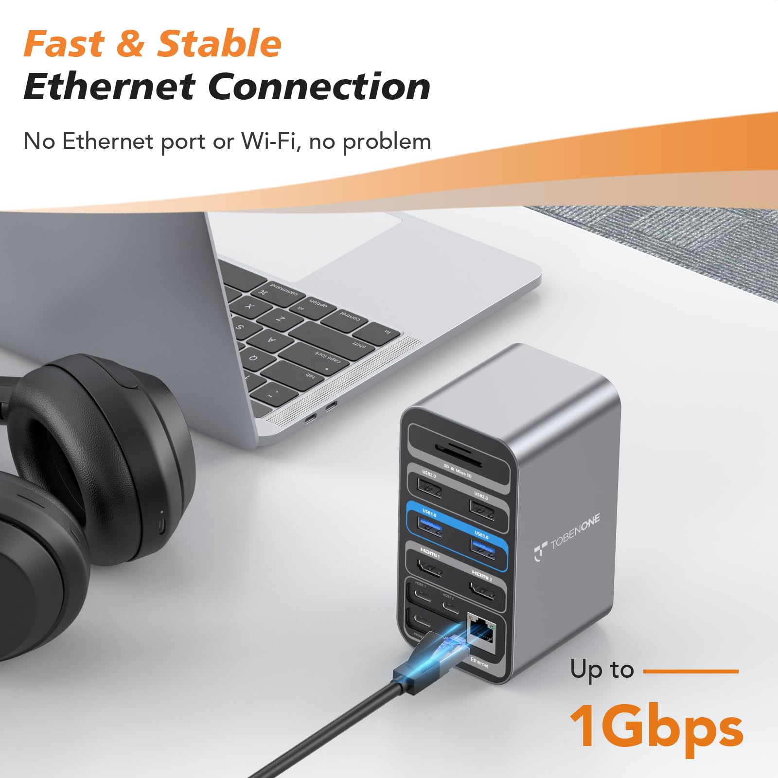 TobenONE Dual Monitor Docking Station with 100W GaN III Charger - USB C Hub for MacBook Pro/Air, 2x 4K HDMI, 7 USB Ports, SD/Micro SD, Gigabit Ethernet, 87W PD, Audio Jack - Perfect for Home Office & Remote Work Setup