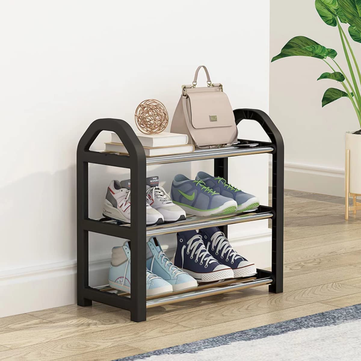 NIAWECAN 3-Tier Small Shoe Rack - Compact Narrow Shoe Shelf Organizer for Entryway, Closet & Hallway (42x19x43cm) - Quick Assembly No Tools Required - Perfect for Apartments, Dorms & Small Spaces