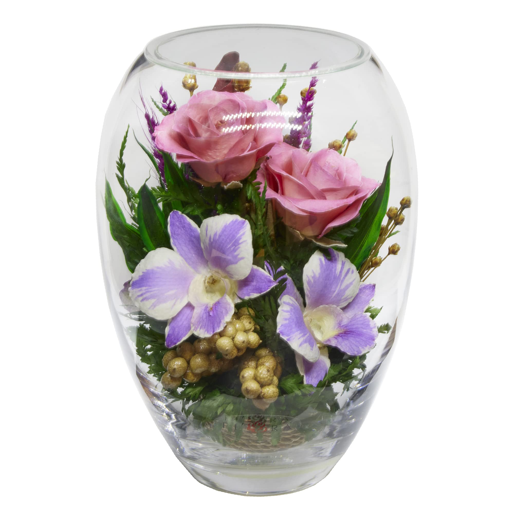 Luxury Preserved Orchid Arrangement in Glass Vase - Long-Lasting Silk Flowers for Anniversary, Wedding, Corporate Gifts - Perfect for Home Decor, Office Centerpiece & Special Occasions