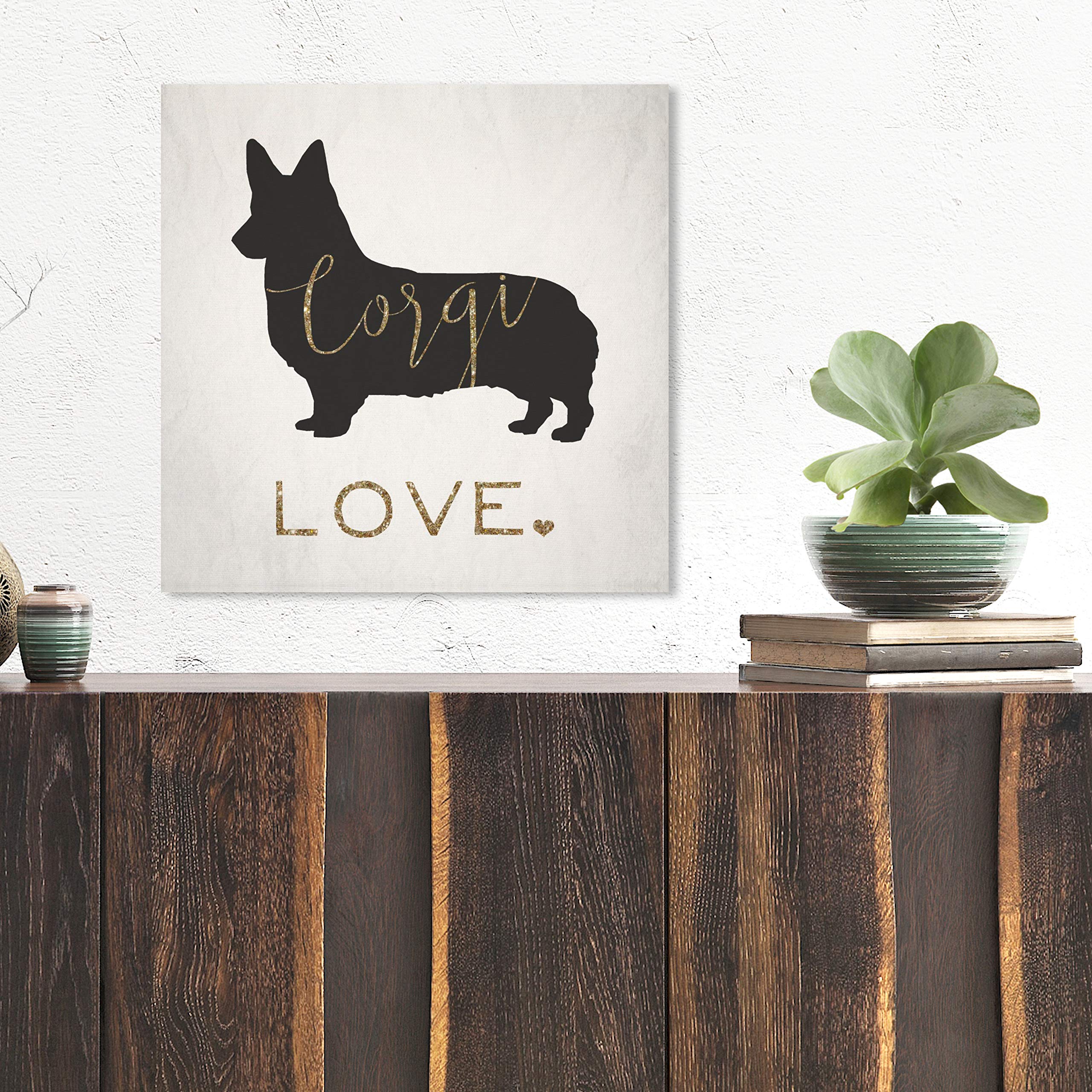 Oliver Gal Artist Co. 'Corgi Love' Animal Wall Art Canvas Print - 16x16 Inches Gold & Black Modern Home Decor - Perfect for Living Room, Bedroom, Nursery & Office Wall Decor