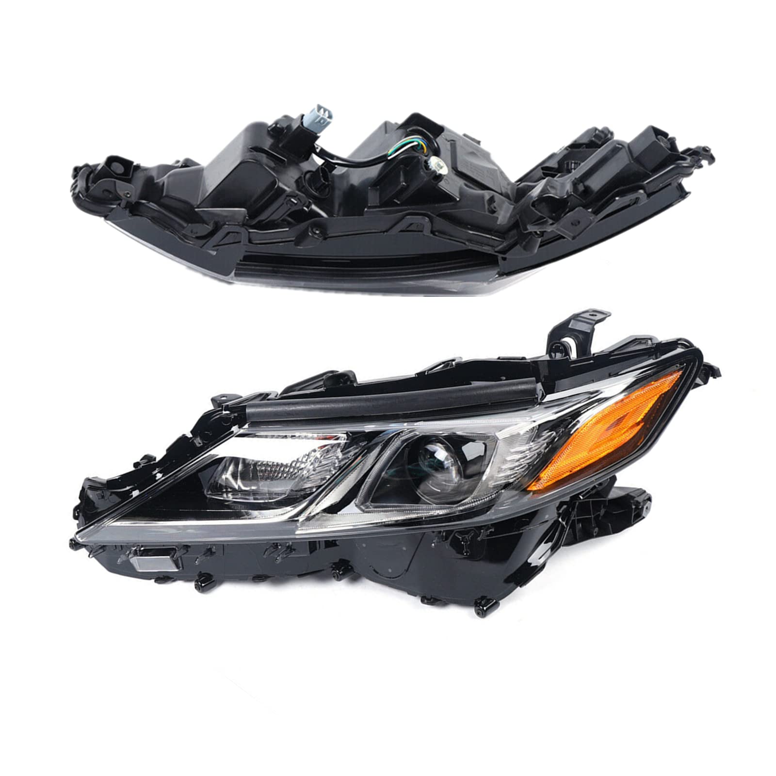 2018-2019 Toyota Camry Halogen Projector Headlights Pair Set - Driver & Passenger Side Replacement Headlamp Assembly for Improved Night Driving Safety
