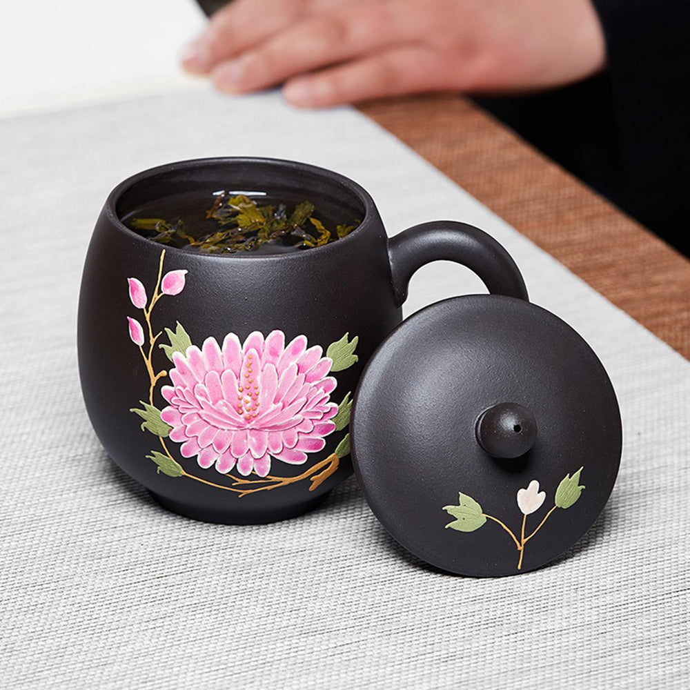 Purple Clay Color Changing Peony Tea Cup - Handmade Ceramic Mug with Heat-Sensitive Floral Design - Perfect for Herbal Tea, Coffee & Gift Giving