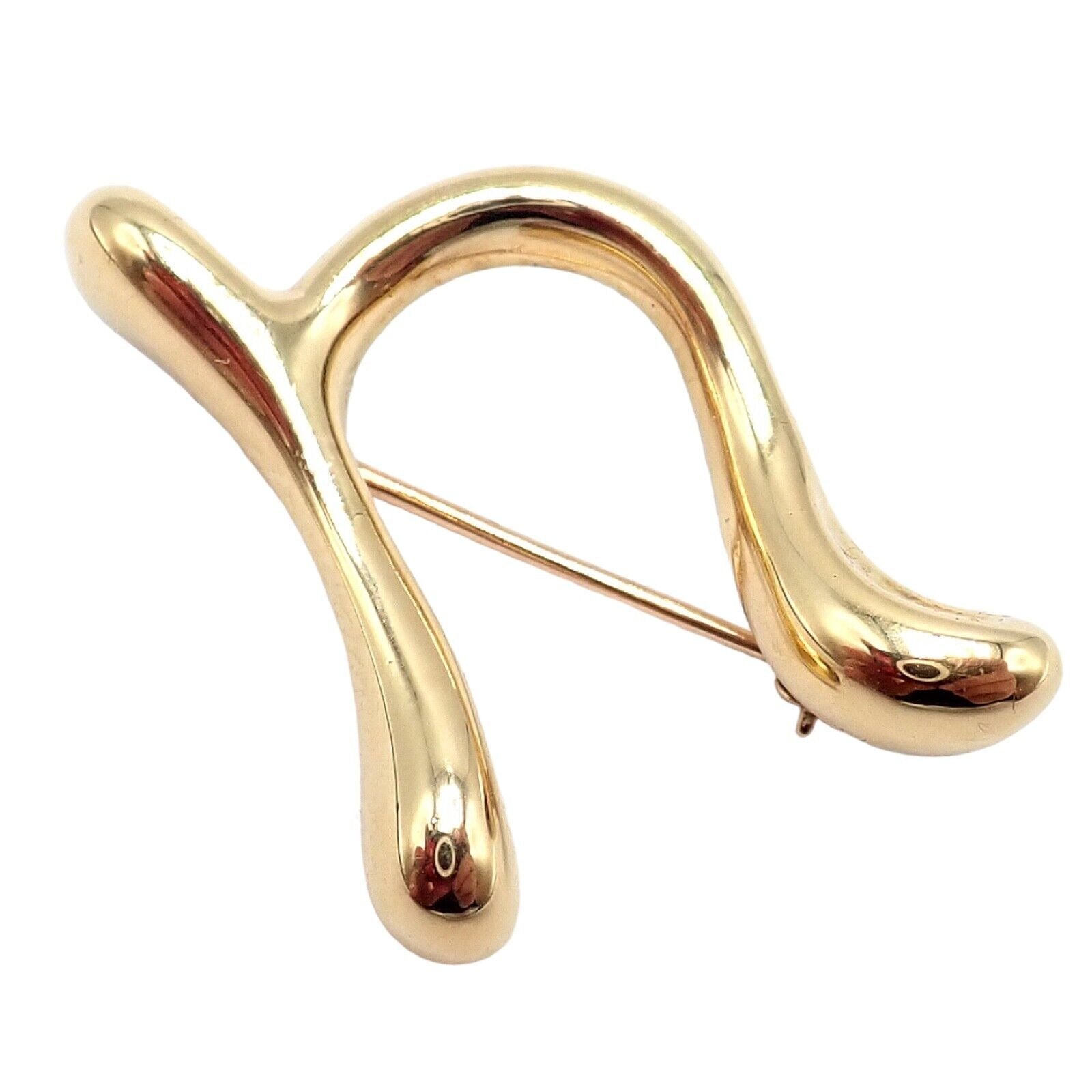 Authentic Tiffany & Co Peretti 18k Yellow Gold Initial N Pin Brooch 1983 - Vintage Luxury Jewelry for Women, Perfect for Weddings, Anniversaries & Special Occasions