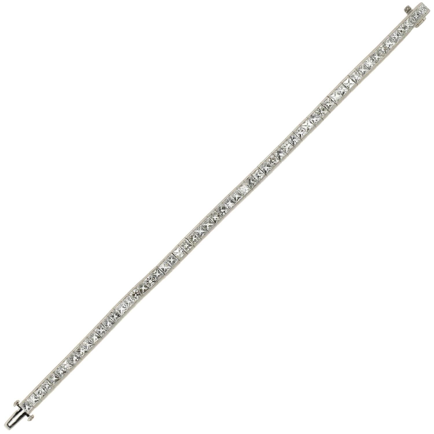 Estate Platinum French Cut Diamond Line Bracelet 11.60ctw - Vintage Luxury Jewelry for Women - Perfect for Weddings, Anniversaries & Special Occasions