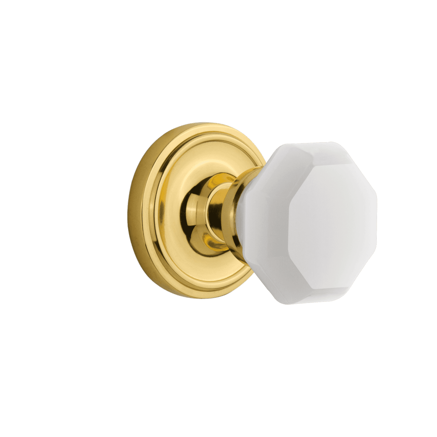 Classic Rosette with White Waldorf Knob in Polished Brass - Vintage Style Cabinet & Drawer Hardware for Kitchen, Bathroom & Furniture Restoration