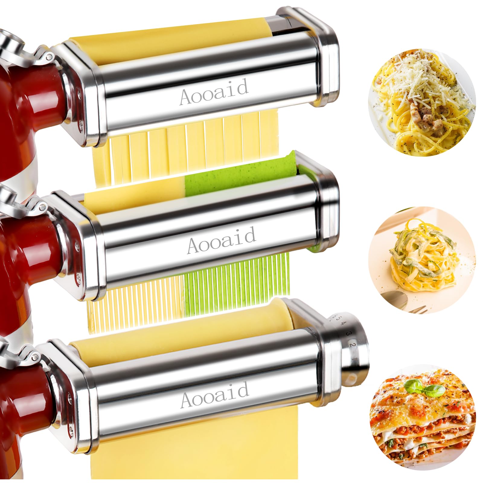 3-Piece Stainless Steel Pasta Maker Set - KitchenAid Stand Mixer Pasta Roller, Spaghetti & Fettuccine Cutter Attachment | Perfect for Homemade Italian Pasta, Restaurant-Style Noodles & Family Cooking