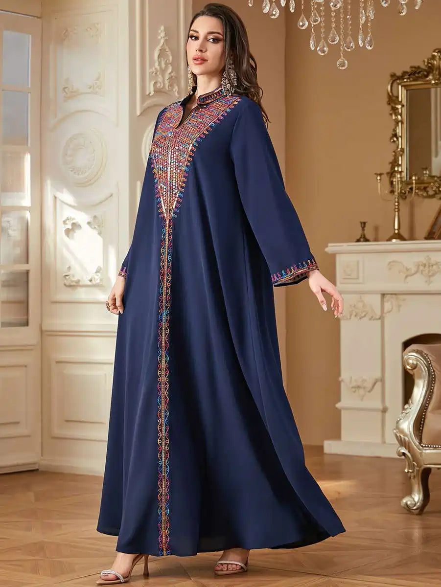 Elegant Eid Arab Embroidery Caftan Kaftan Dress for Women - Traditional Islamic Party Wear #254358 | Perfect for Eid Celebrations, Weddings & Special Occasions