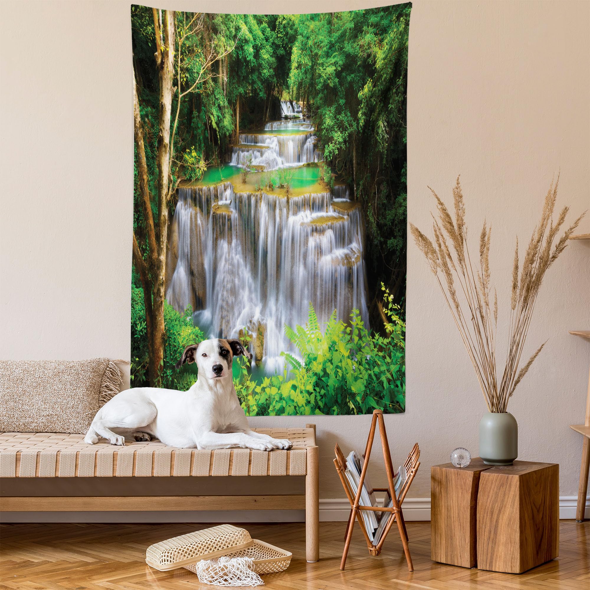 Ambesonne Waterfall Tapestry - Scenic View of Kanchanaburi Waterfall Stream Through Forest - 60