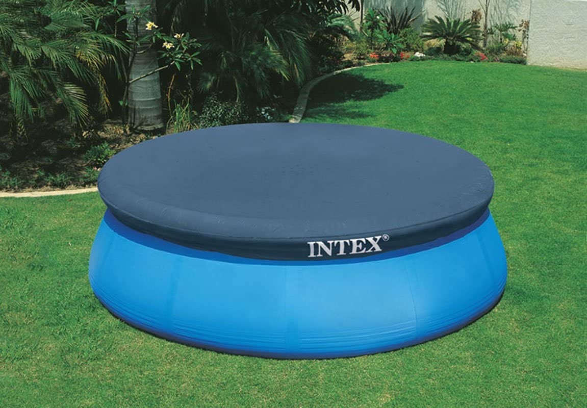 Intex 8ft Above Ground Swimming Pool Cover (2-Pack) & 8ft Inflatable Top Round Pool - Heavy Duty Protection for Summer Backyard Fun