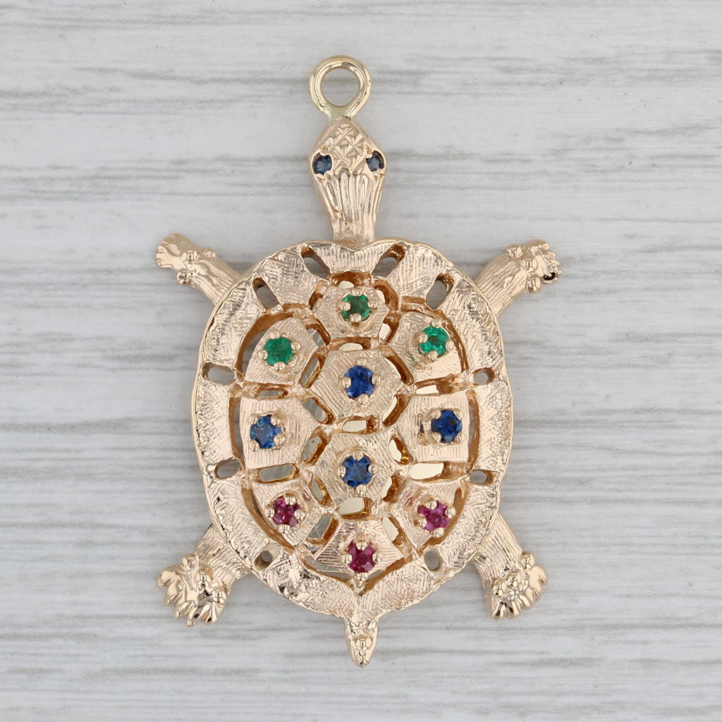 0.48ctw Genuine Gemstone Turtle Pendant in 14k Yellow Gold - Emerald, Sapphire & Ruby Charm Necklace for Women | Perfect Gift for Birthday, Anniversary & Spiritual Jewelry Lovers
