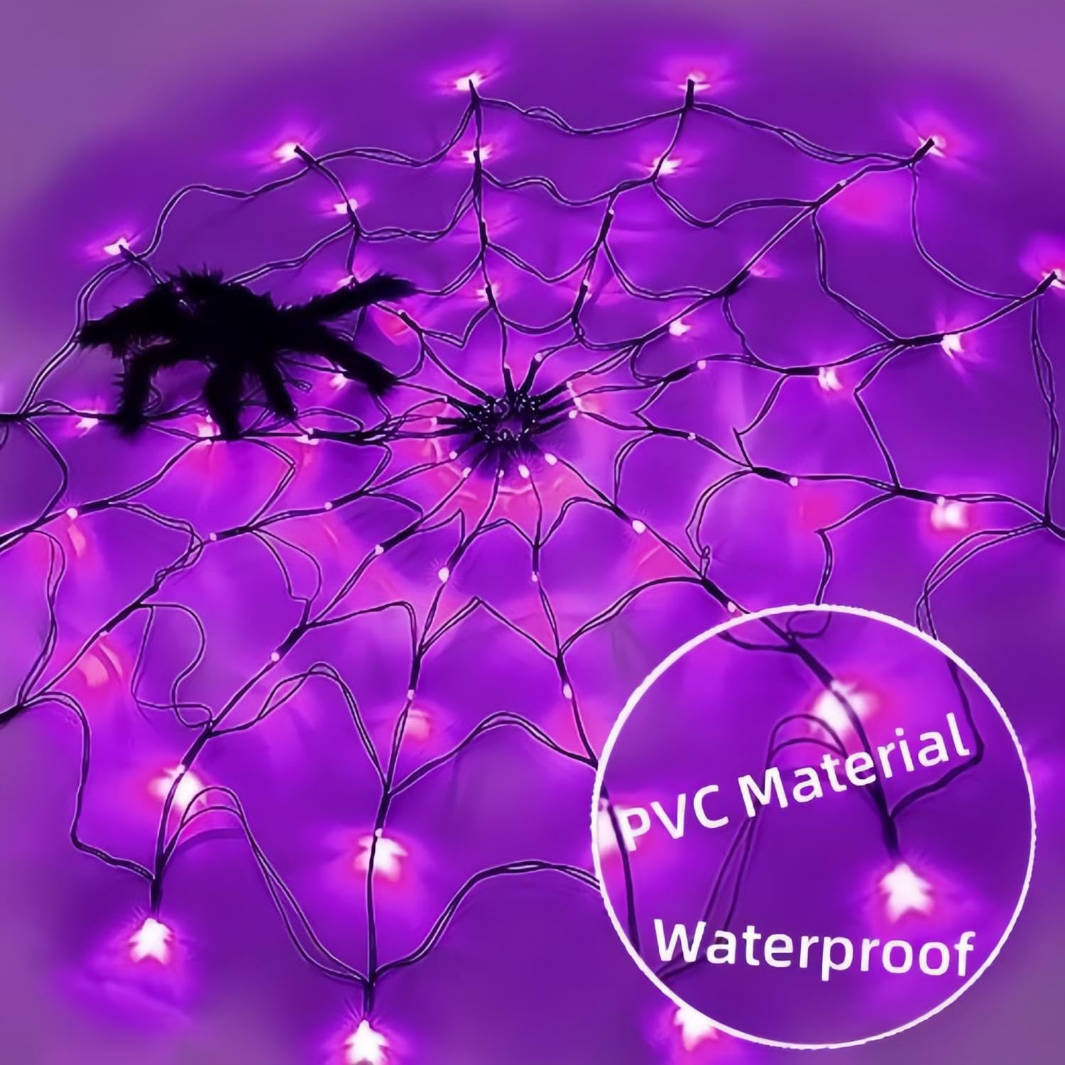 70 LED Halloween Spider Web Lights with Remote Control - 8 Modes, Waterproof USB Powered for Indoor/Outdoor Decor - Perfect for Windows, Walls, Gardens & Yards - Includes Black Spider for Spooky Atmosphere