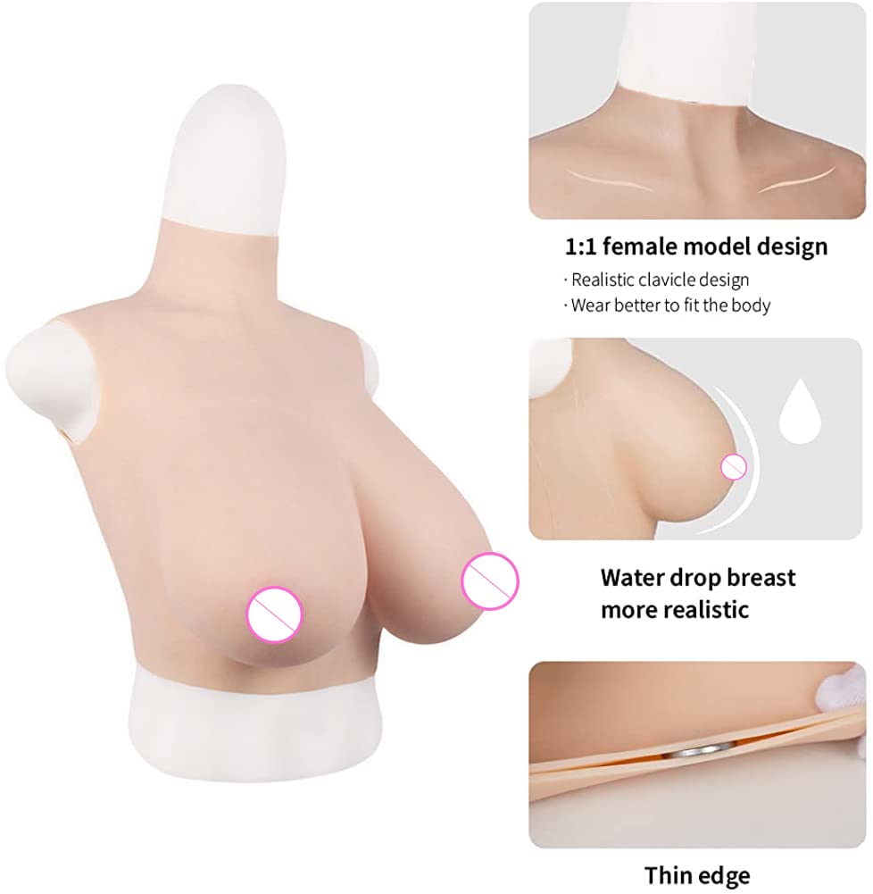 Premium C-H Cup Silicone Breast Forms with Cotton Filling - 2nd Generation Realistic Breast Plates for Crossdressers & Mastectomy | Comfortable Middle Collar Design for Daily Wear, Cosplay & Post-Surgery Recovery