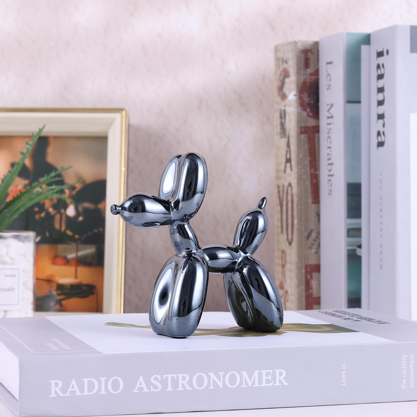 Black Balloon Dog Sculpture - Modern Gold Balloon Animal Decor for Preppy Room, Shelf, Desk & Office - Cute Home Decor Statue for Bedroom, Living Room & Workspace