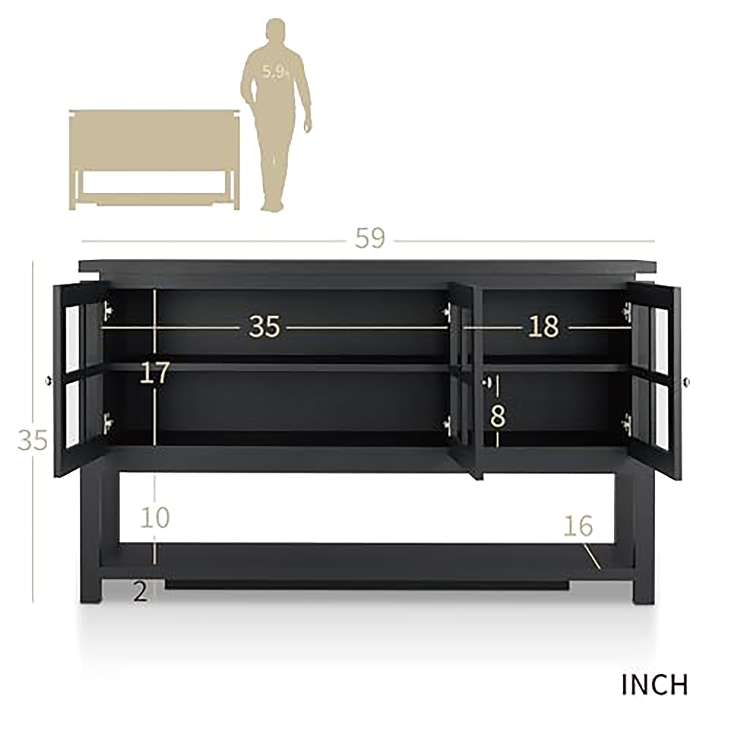 Furniture of America Julianna Farmhouse Sideboard Buffet Cabinet with Storage & Glass Doors - Wood Kitchen Coffee Bar, Entryway Console Table for Dining Room & Living Room - Perfect for Home Decor & Entertaining (Black)