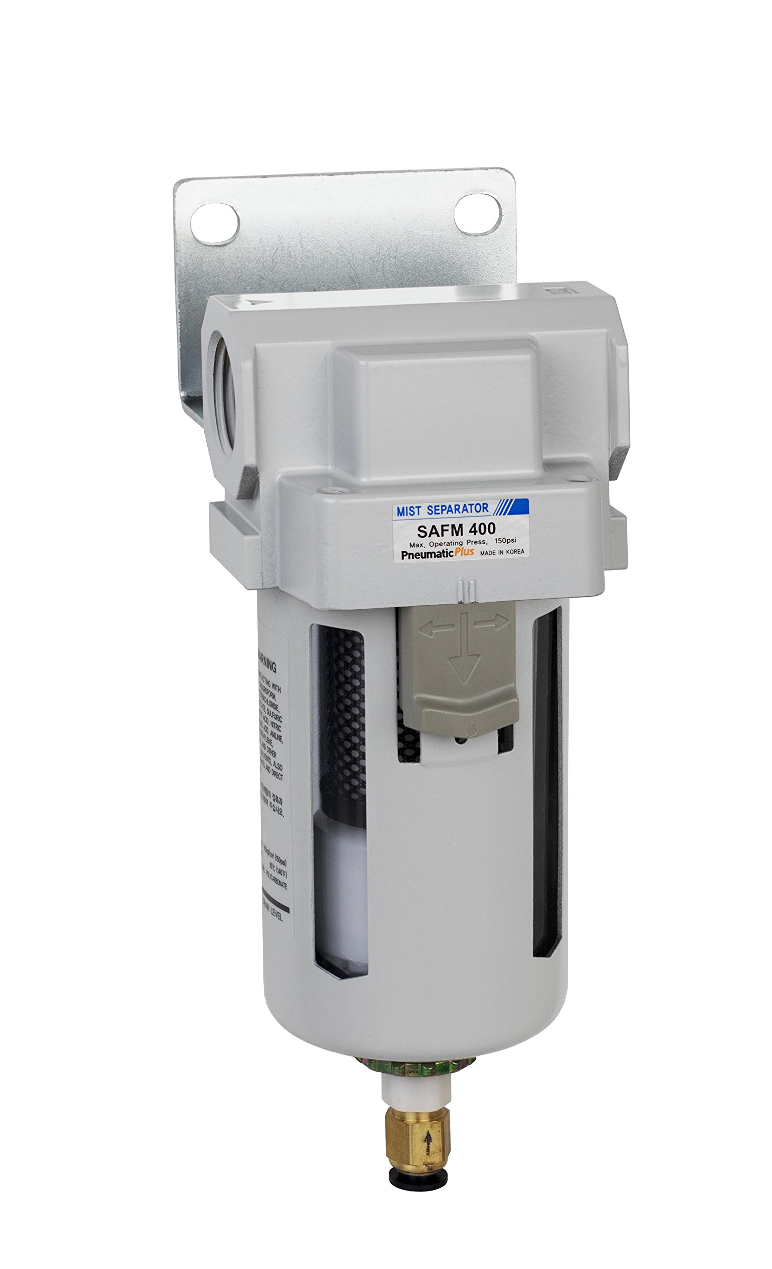 PneumaticPlus SAFM400-N06BD 0.1 Micron Compressed Air Coalescing Filter with Poly Bowl, Auto Drain & Bracket - 3/4