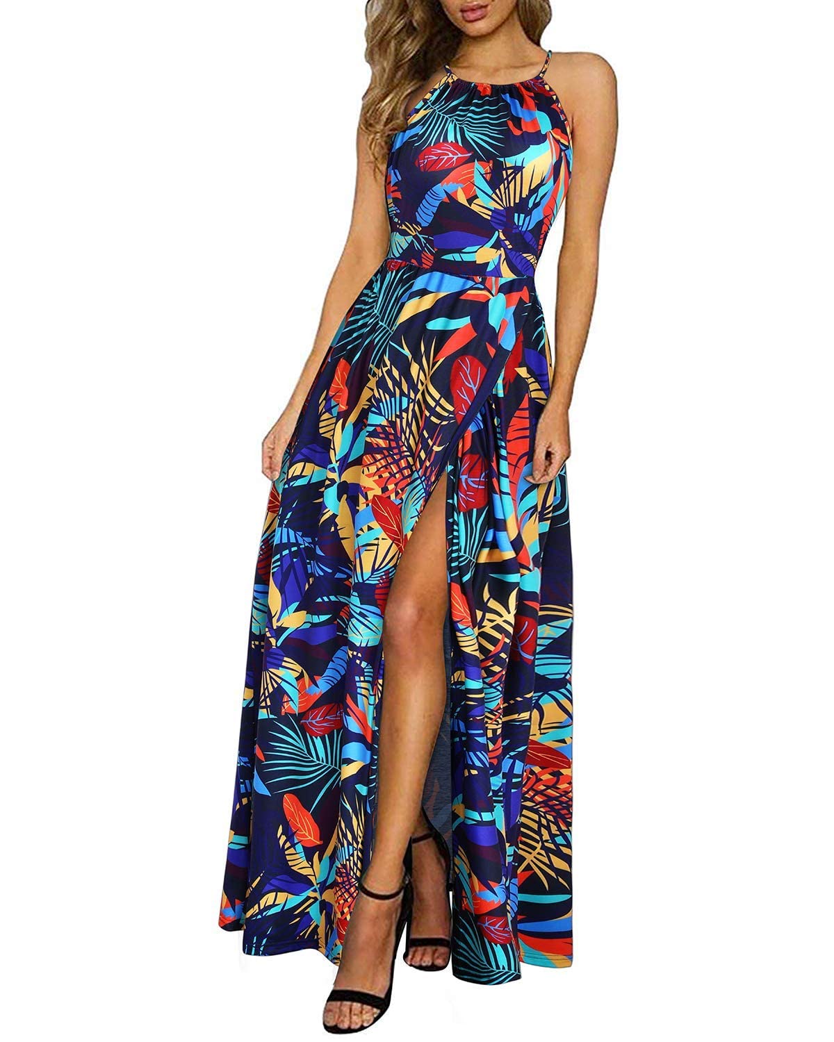 KILIG Women's Summer Maxi Dress 2025 - Casual Sleeveless Floral Sundress with Side Slit, Flowy Long Beach Dress for Vacation, Pool Party & Outdoor Date Night