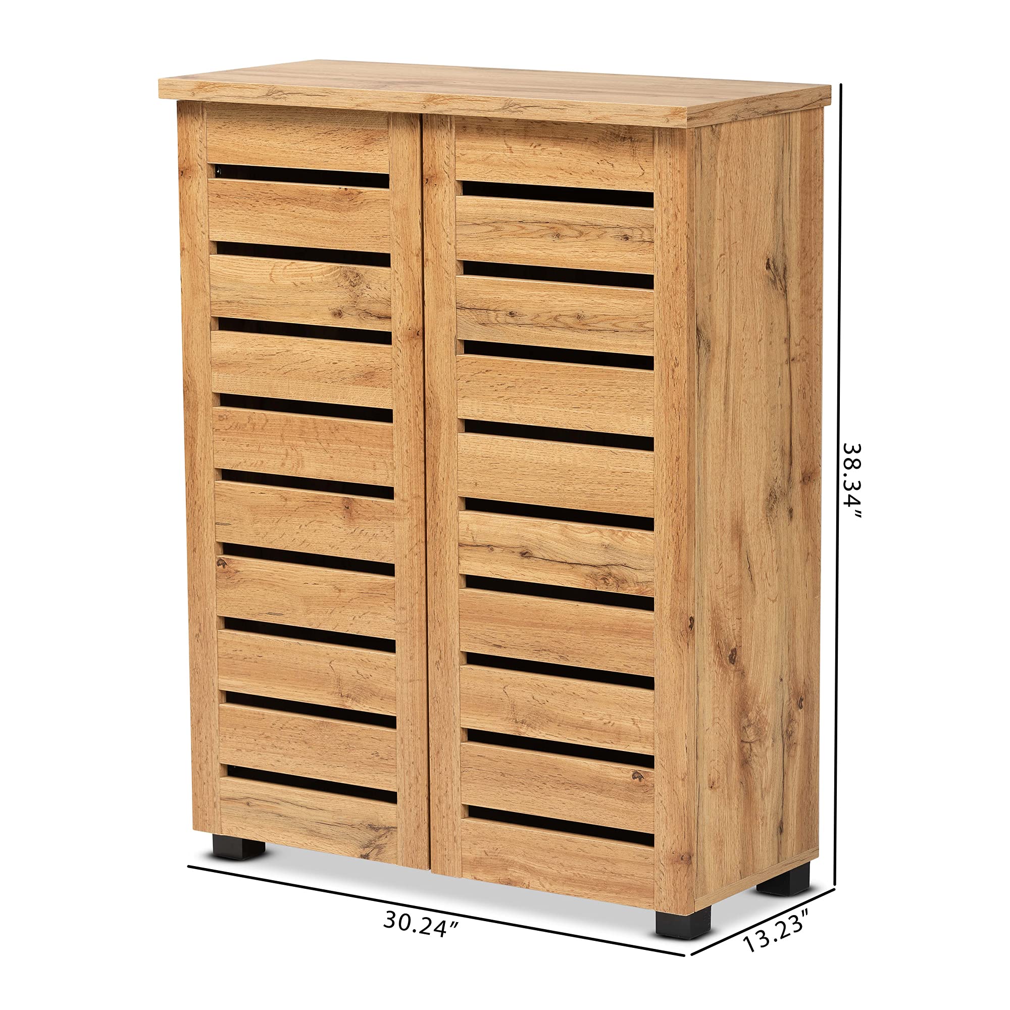 Baxton Studio Adalwin Modern Shoe Cabinet - 2-Door Oak Storage Organizer with Brown Finish | Perfect for Entryway, Closet & Bedroom Shoe Organization