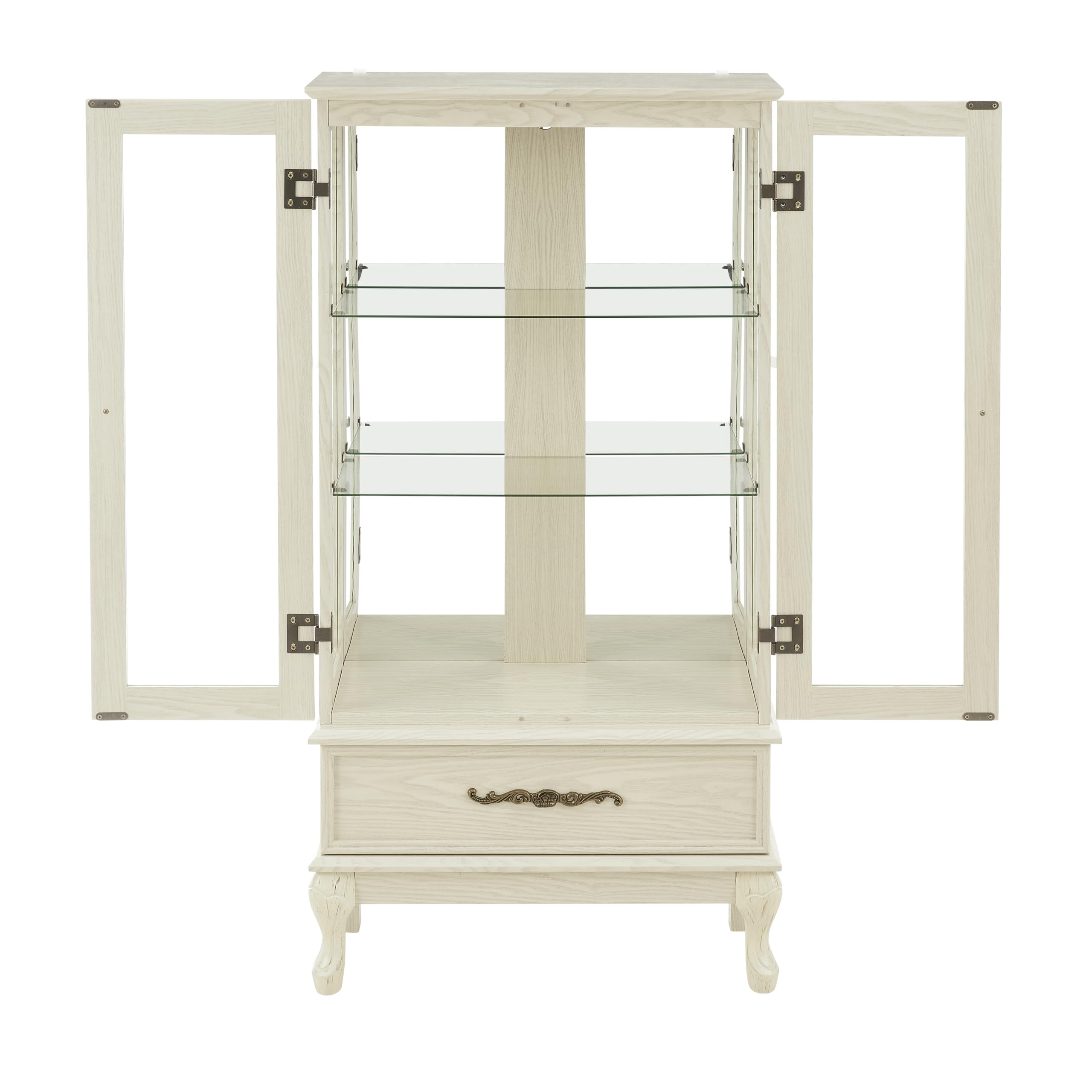 Dolonm 3-Tier Glass Door Curio Cabinet with LED Lights & Drawer - Adjustable Shelf Display Cabinet for Living Room, Kitchen, Office - Perfect for Showcasing Collectibles, China, or Home Decor (White)