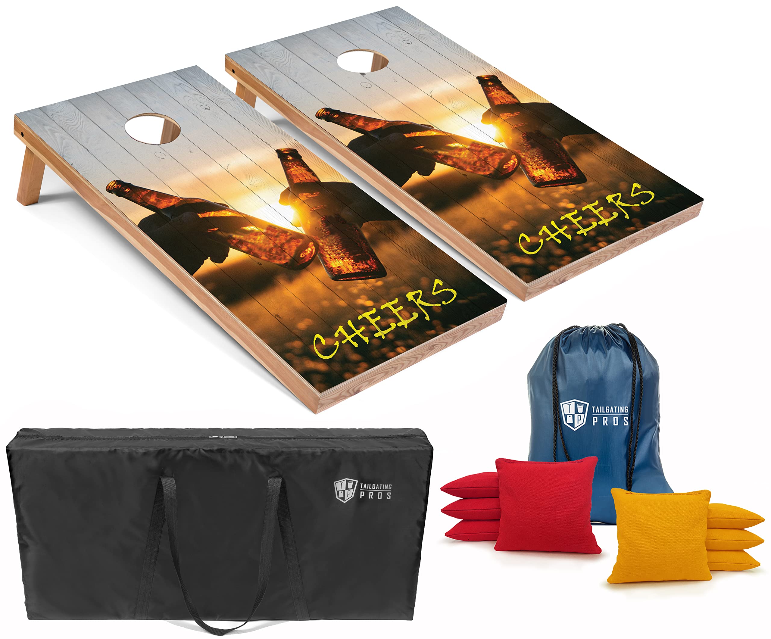 Premium Cornhole Game Set with 4'x2' Boards, 8 Bean Bags & Carrying Case - Tournament Approved Lightweight Corn Hole Toss for Tailgating, Backyard Parties & Outdoor Games - Optional LED Lights for Night Play