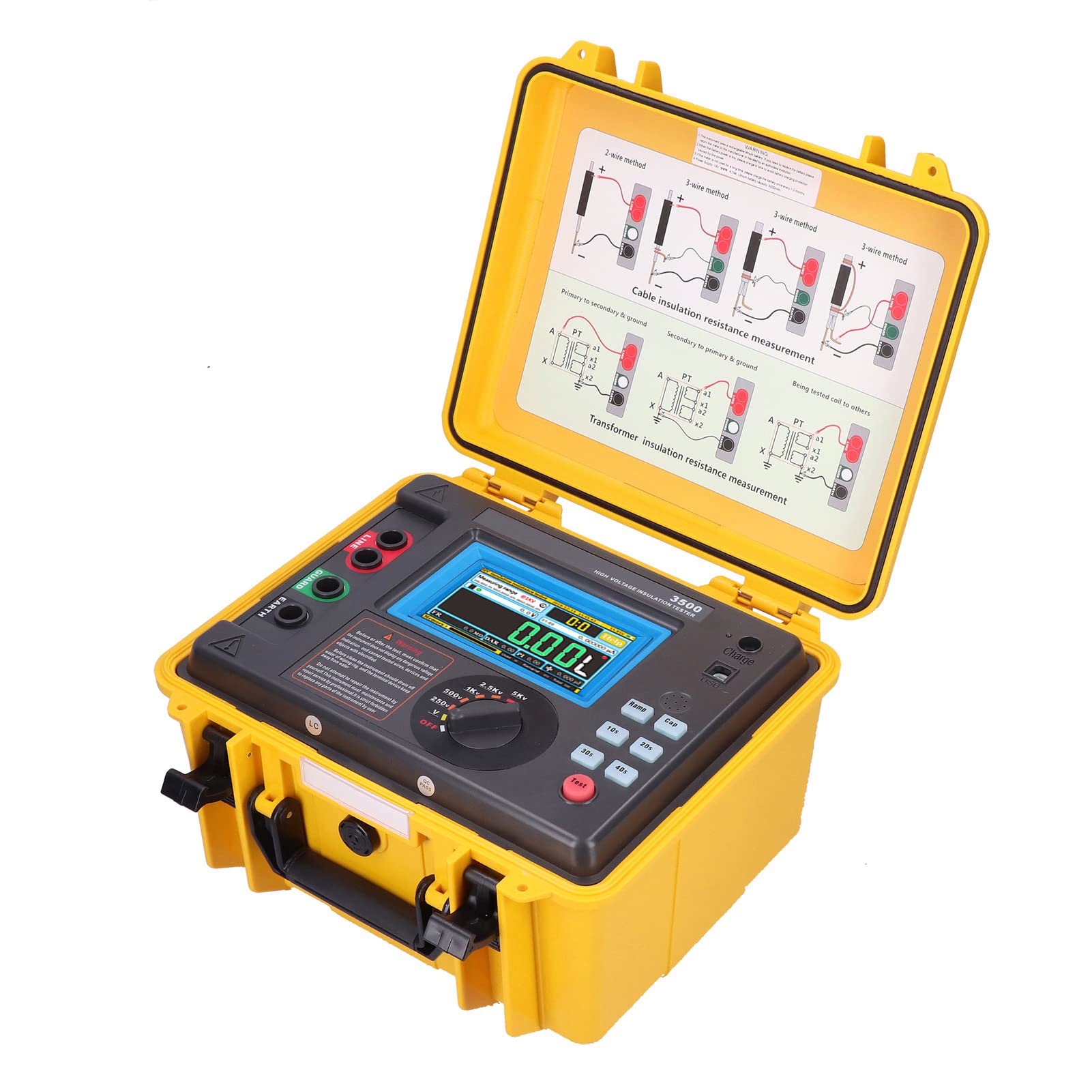 ETCR3500 Digital Insulation Resistance Tester 500V/1000V/2500V Megohmmeter with LCD Display - US Plug for Electricians, HVAC, and Industrial Maintenance