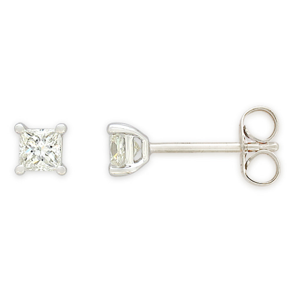 9ct White Gold Diamond Stud Earrings Set - 2 Princess Cut Diamonds (0.5ct Total) for Women | Elegant Gift for Anniversary, Wedding & Special Occasions