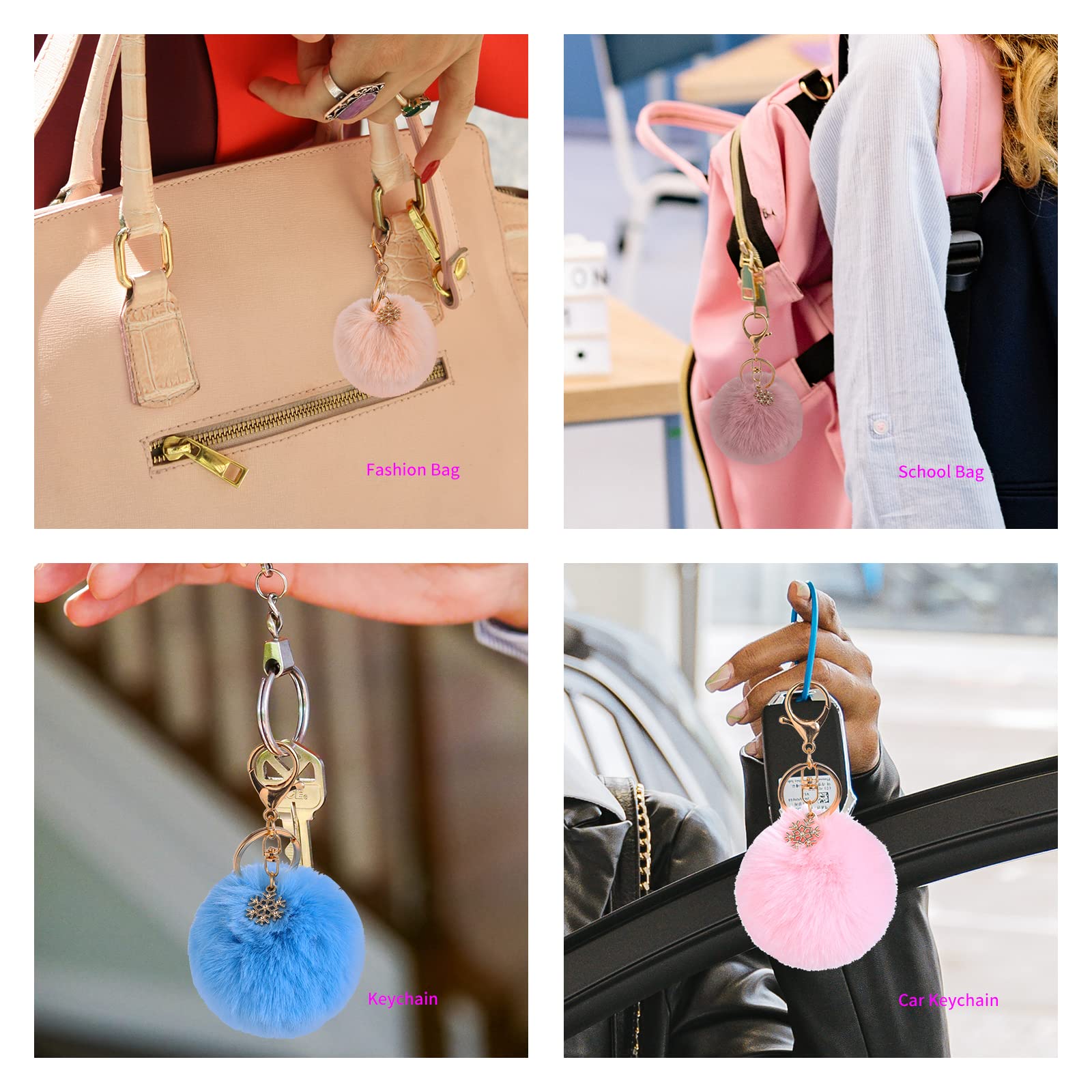 Fluffy Pom Pom Keychain - Soft Artificial Fur Ball Keyring for Car Keys, Bags & Backpacks - Cute & Stylish Accessory for Women, Girls & Teens (Perfect Gift for Christmas, Birthday & Party Favors)