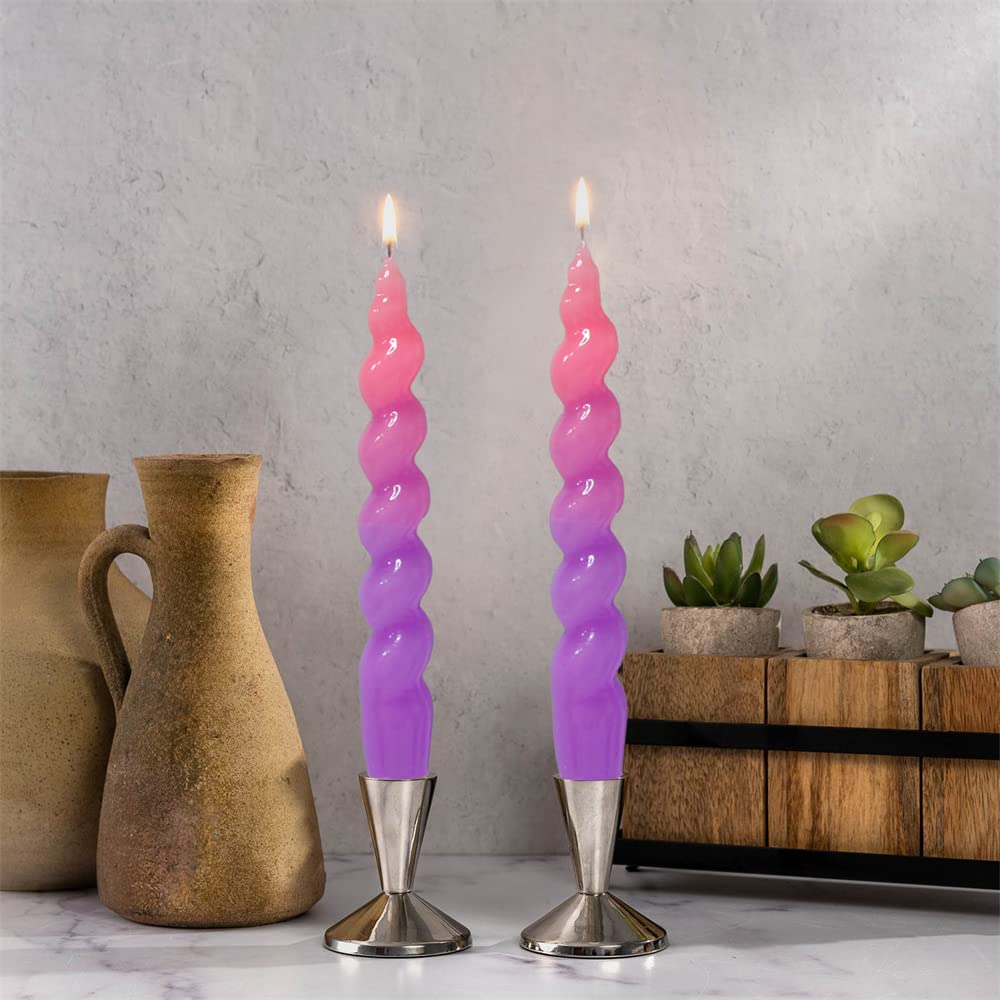 Handcrafted 7.5'' Purple Spiral Taper Candles - Unscented Twisted Wax Candlesticks for Wedding, Home Decor & Dinner Parties | Elegant Gift Idea for Special Occasions