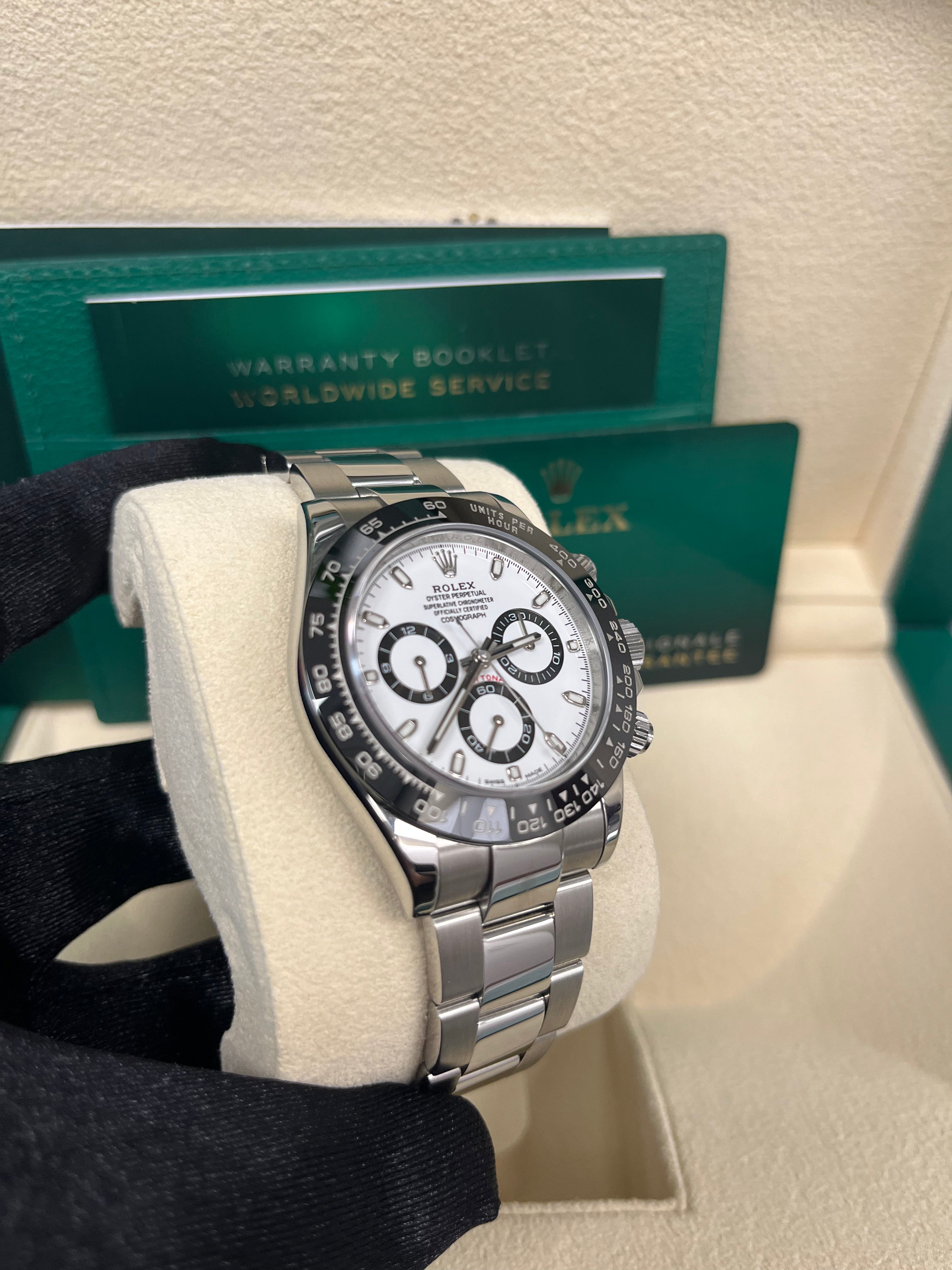 Rolex Daytona 40mm Stainless Steel Watch - White Panda Index Dial & Ceramic Bezel (Ref# 116500LN) | Luxury Chronograph for Men, Perfect for Business, Racing & Special Occasions